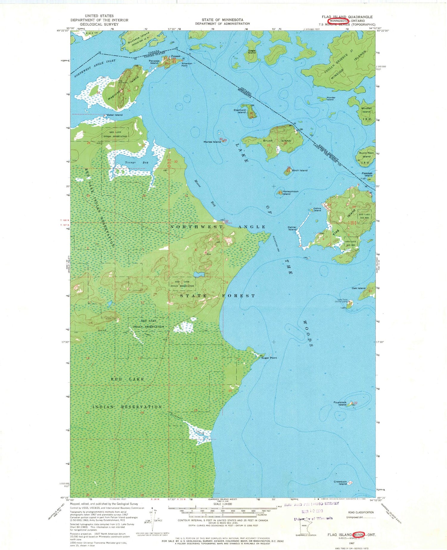 Classic USGS Flag Island Minnesota 7.5'x7.5' Topo Map Image