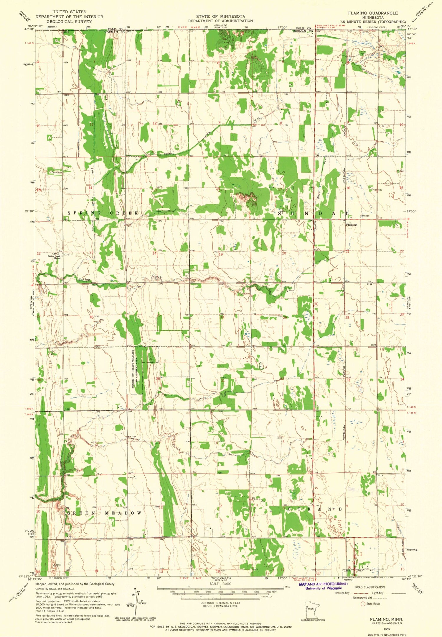 Classic USGS Flaming Minnesota 7.5'x7.5' Topo Map Image