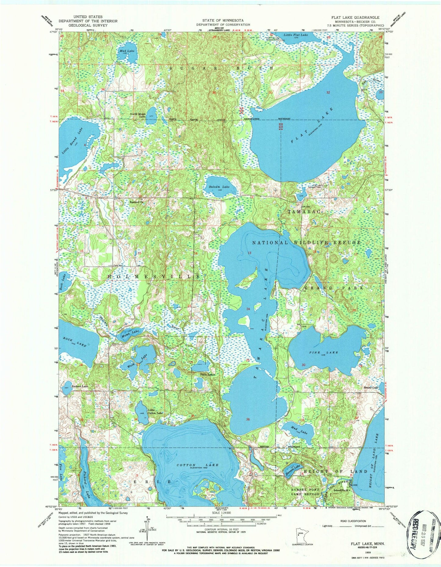 Classic USGS Flat Lake Minnesota 7.5'x7.5' Topo Map Image
