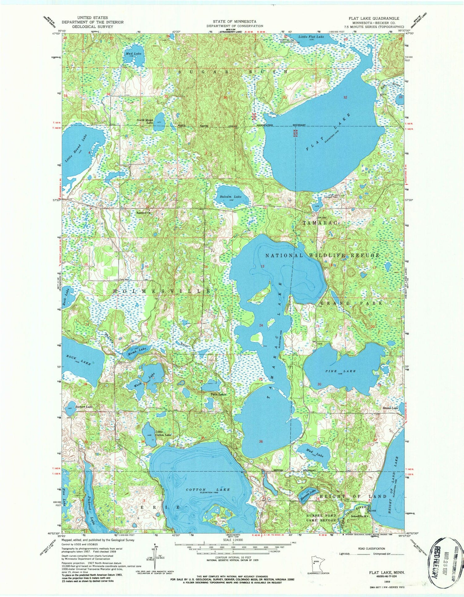 Classic USGS Flat Lake Minnesota 7.5'x7.5' Topo Map Image