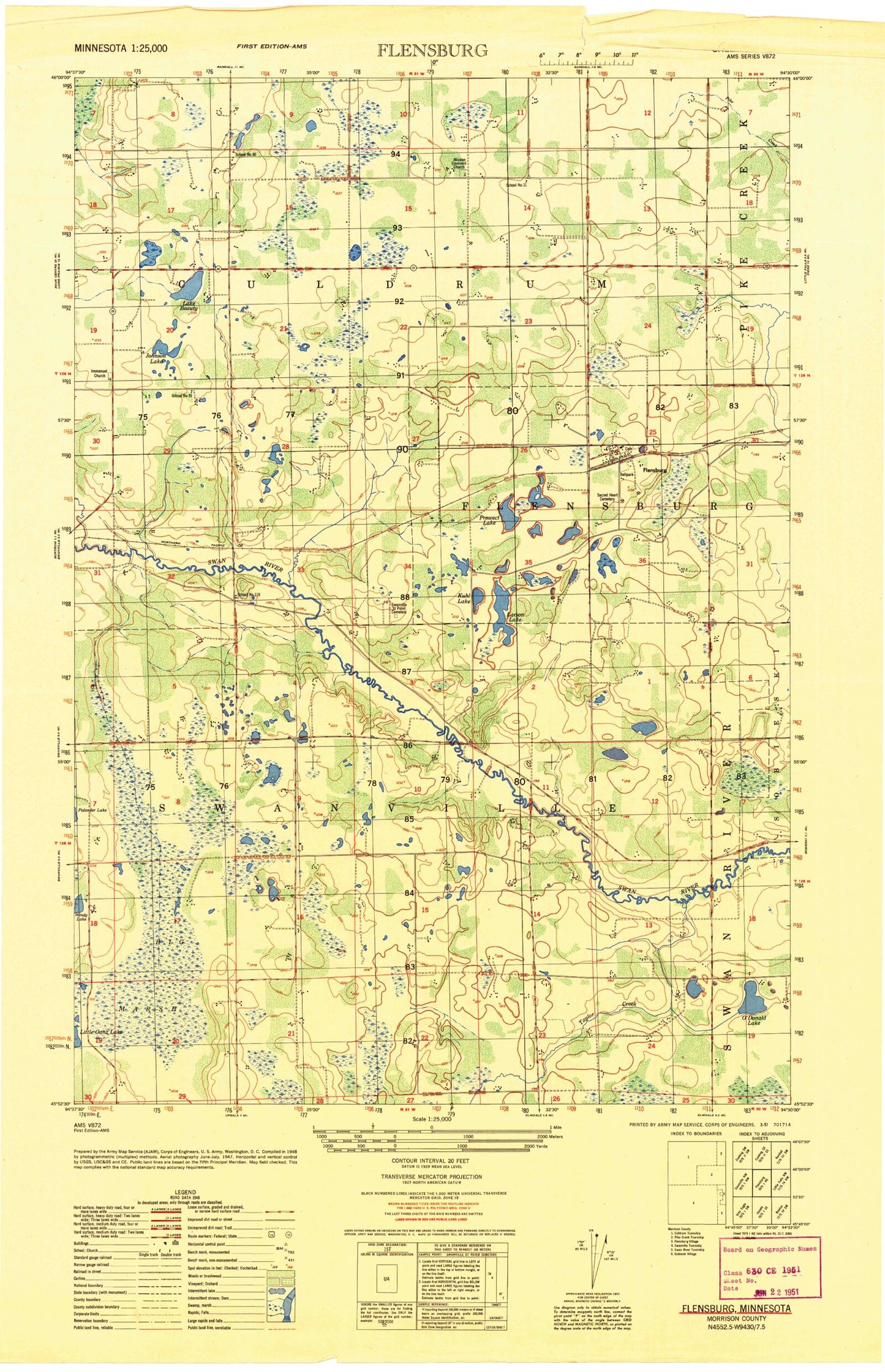 Classic USGS Flensburg Minnesota 7.5'x7.5' Topo Map Image