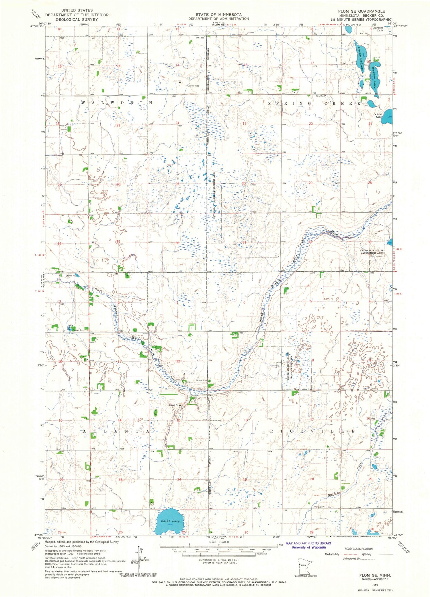 Classic USGS Flom SE Minnesota 7.5'x7.5' Topo Map Image