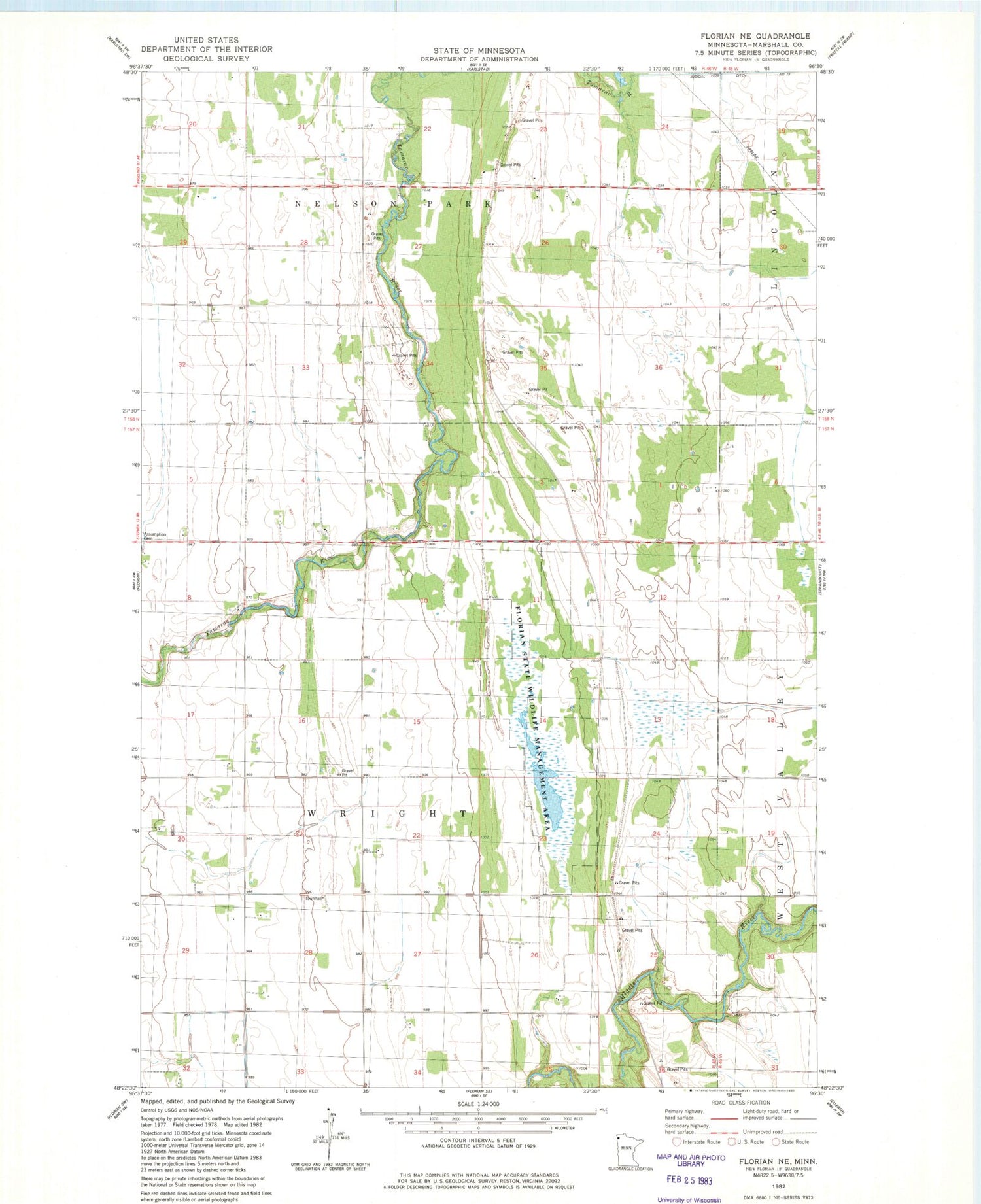 Classic USGS Florian NE Minnesota 7.5'x7.5' Topo Map Image