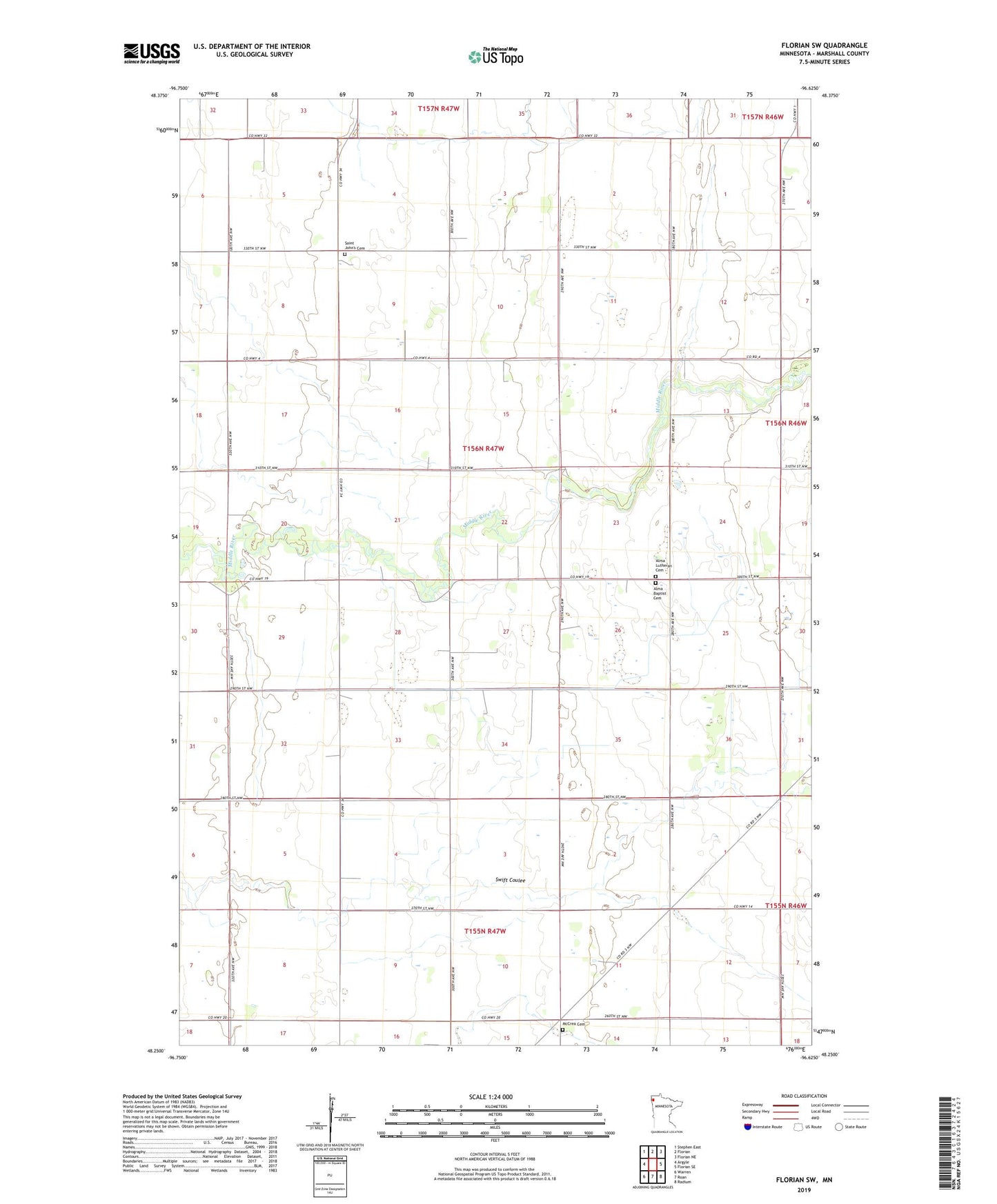 Florian SW Minnesota US Topo Map Image