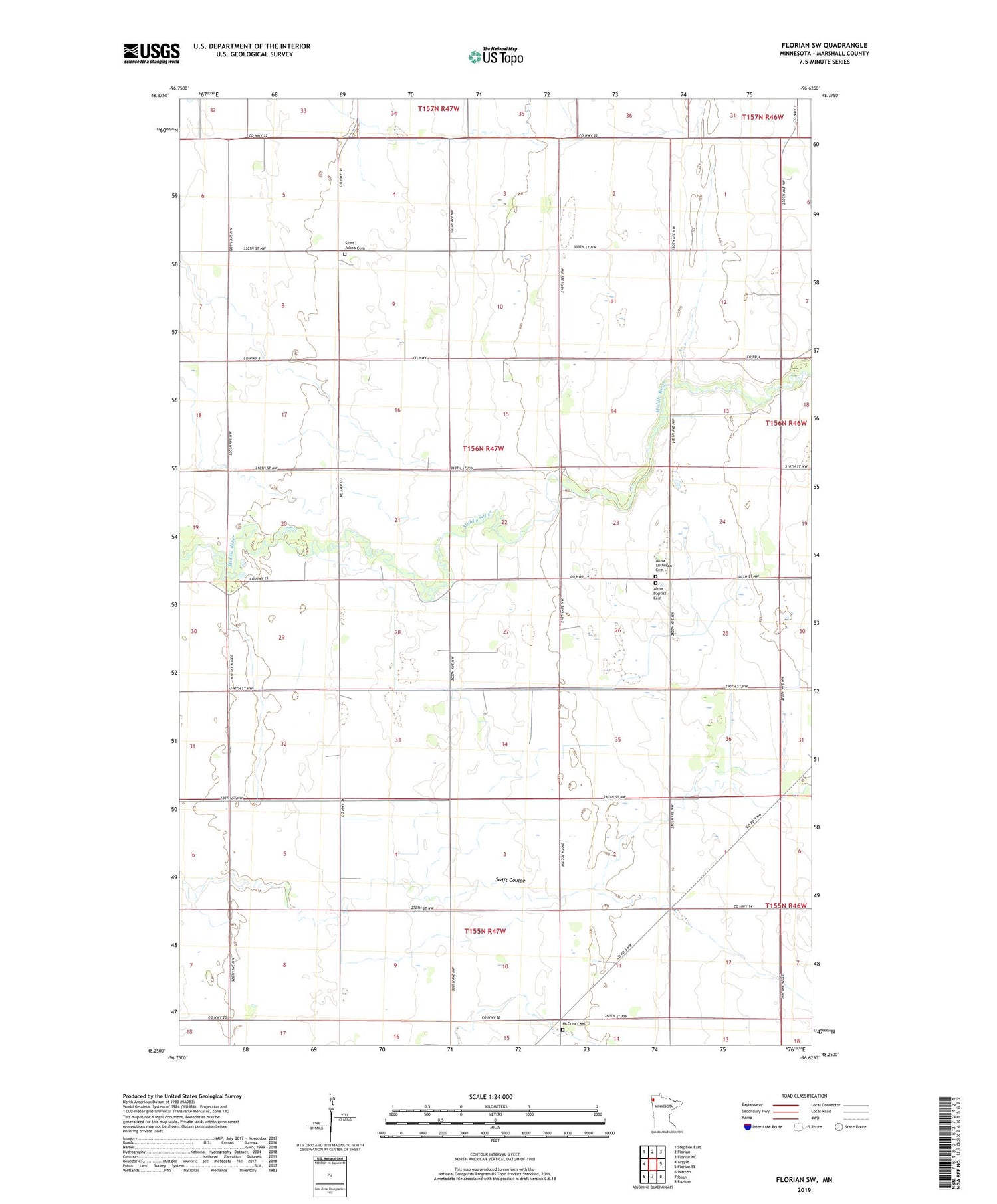 Florian SW Minnesota US Topo Map Image
