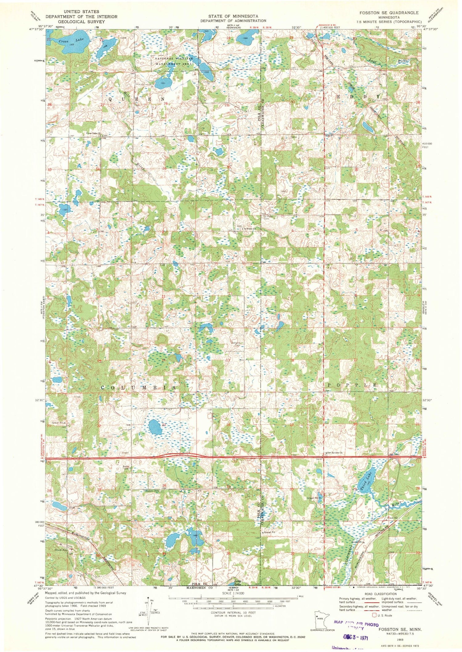 Classic USGS Fosston SE Minnesota 7.5'x7.5' Topo Map Image