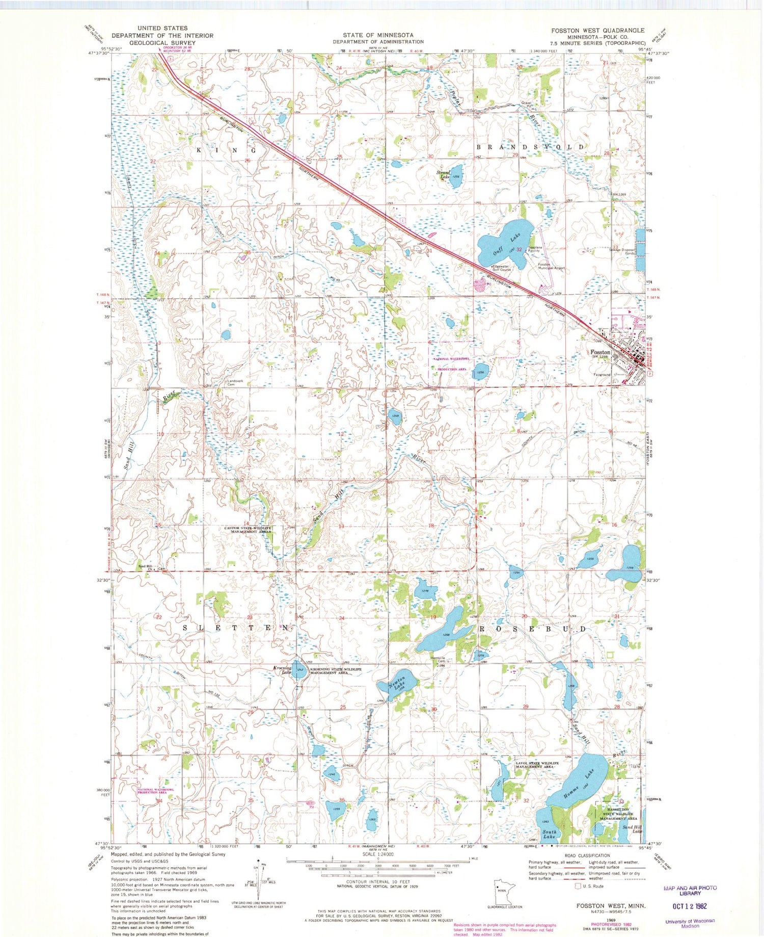 Classic USGS Fosston West Minnesota 7.5'x7.5' Topo Map Image