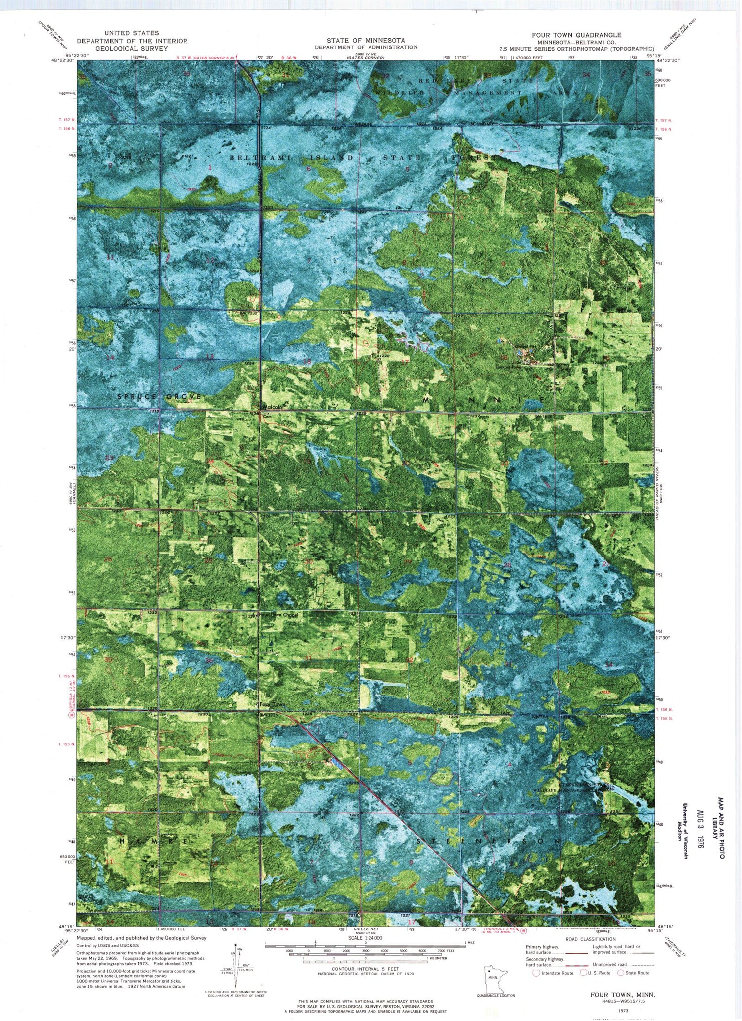 Classic USGS Four Town Minnesota 7.5'x7.5' Topo Map Image