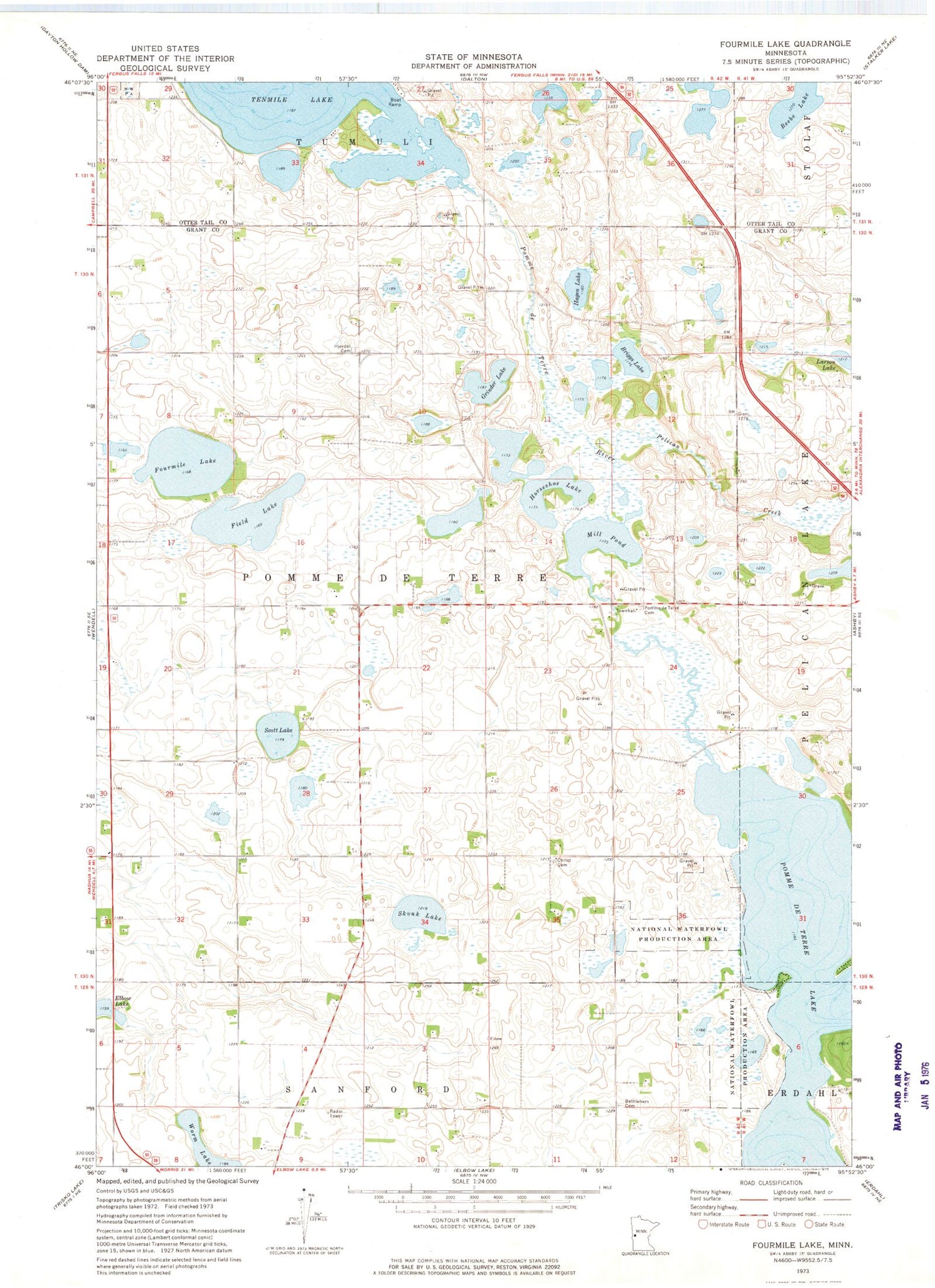 Classic USGS Fourmile Lake Minnesota 7.5'x7.5' Topo Map Image