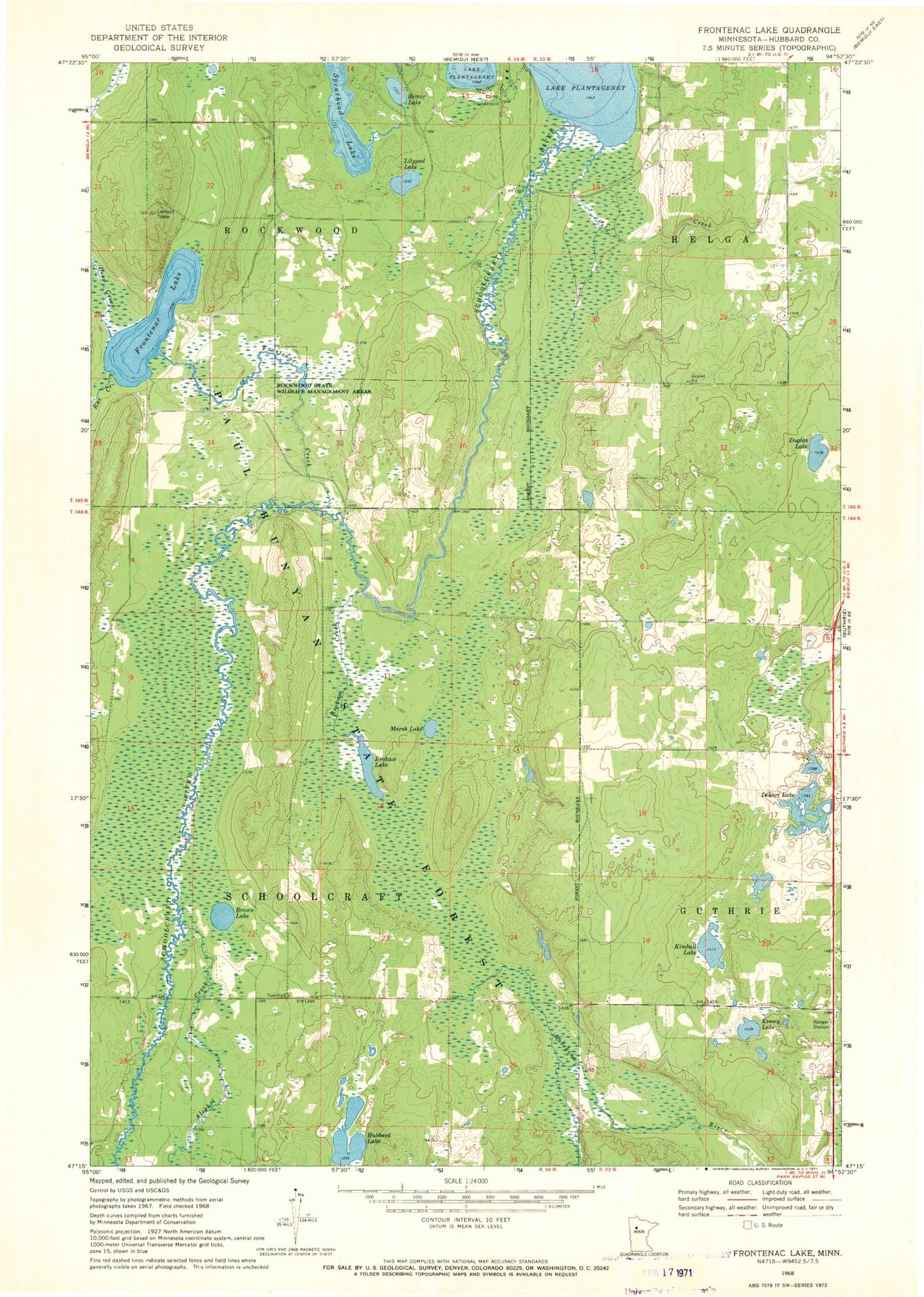 Classic USGS Frontenac Lake Minnesota 7.5'x7.5' Topo Map Image