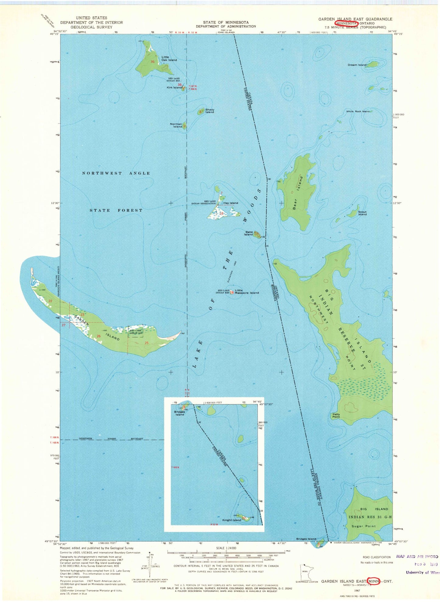 Classic USGS Garden Island East Minnesota 7.5'x7.5' Topo Map Image