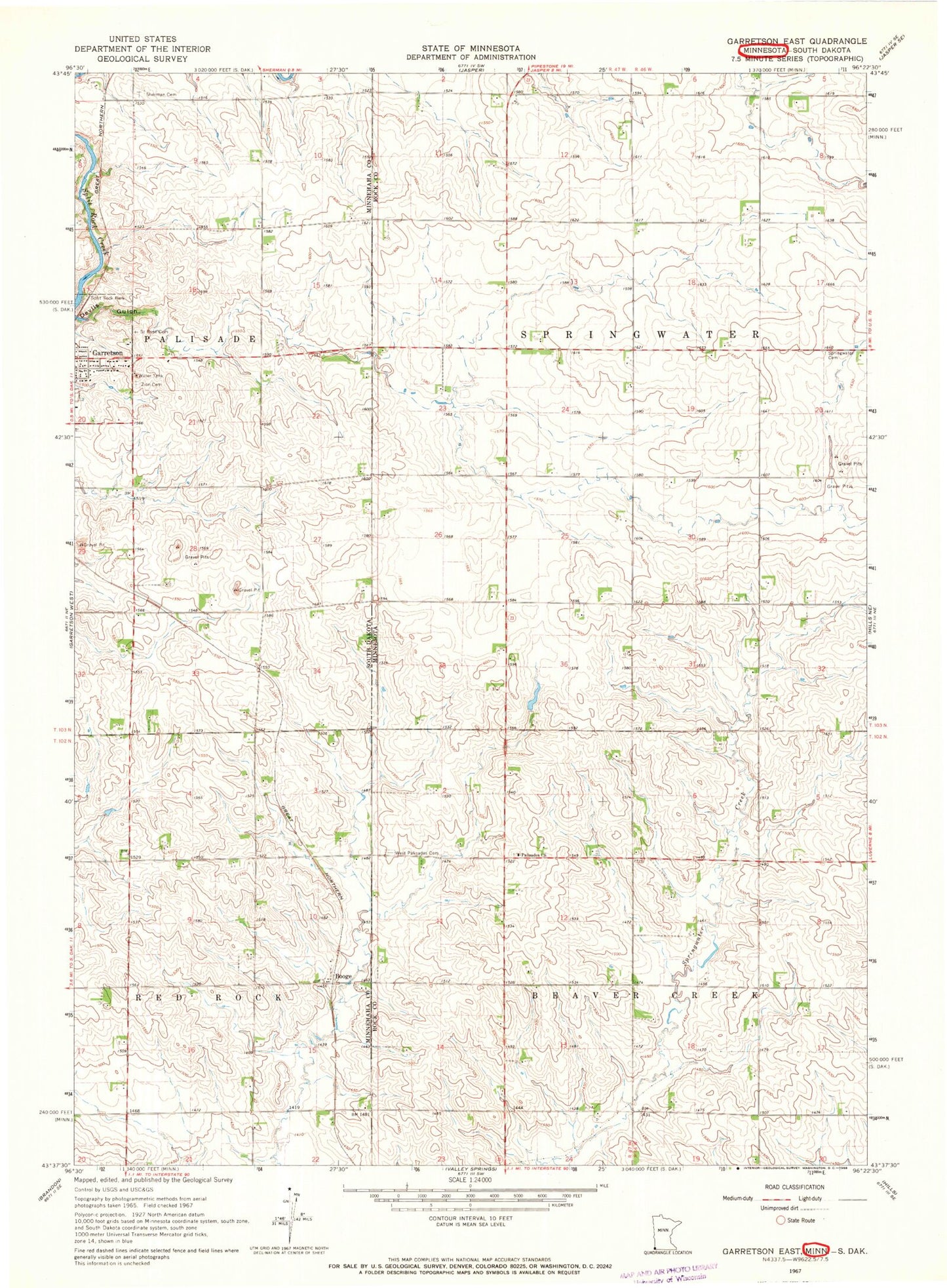Classic USGS Garretson East South Dakota 7.5'x7.5' Topo Map Image