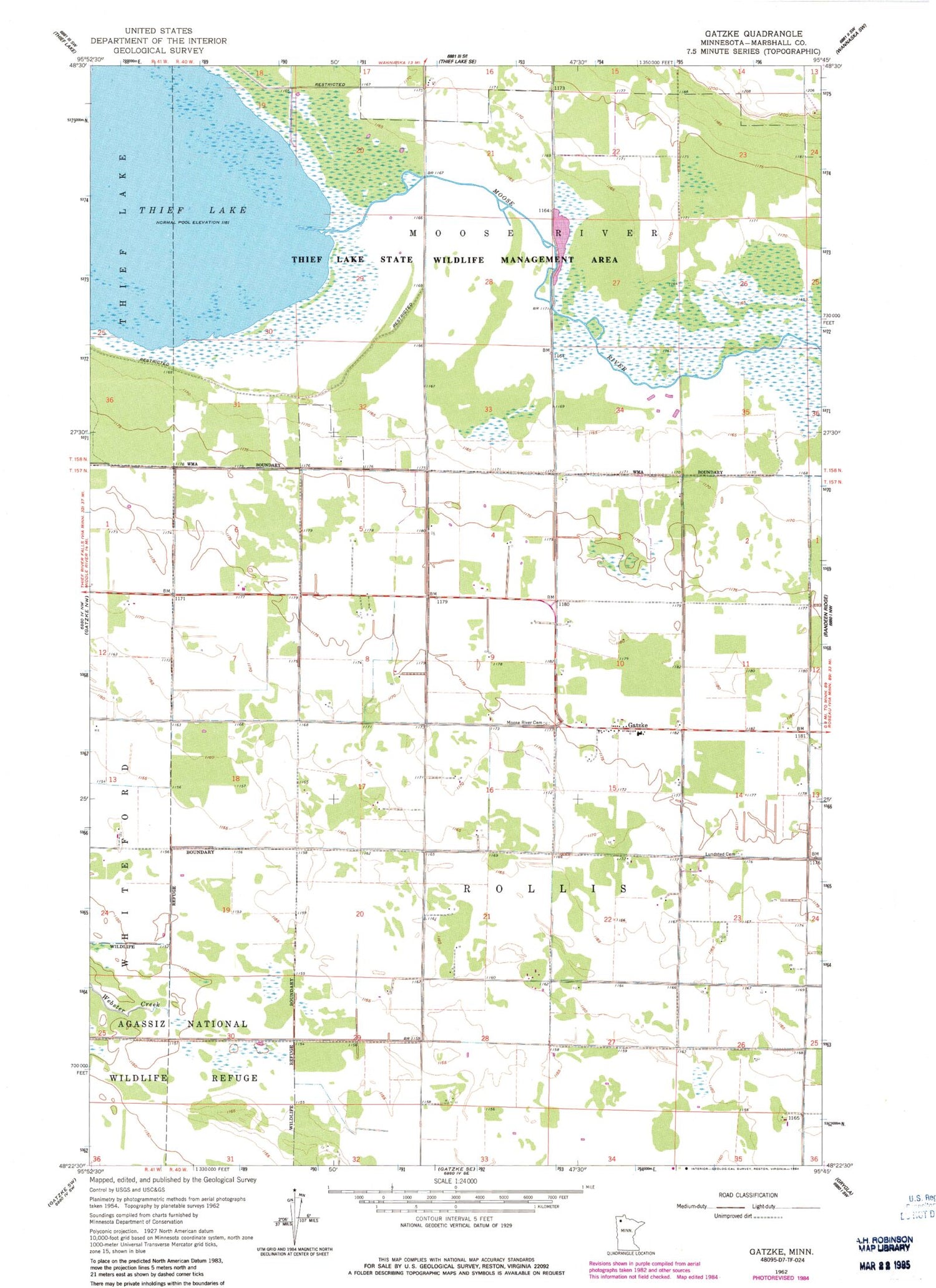 Classic USGS Gatzke Minnesota 7.5'x7.5' Topo Map Image