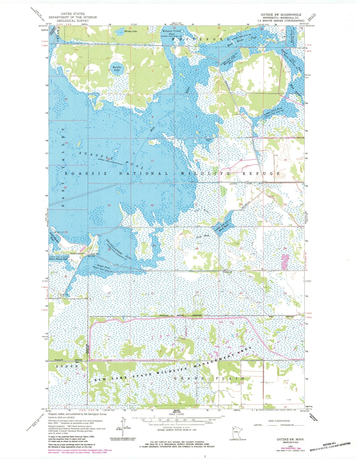 Classic USGS Gatzke SW Minnesota 7.5'x7.5' Topo Map Image
