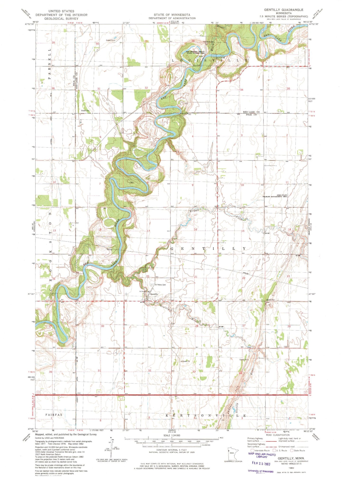 Classic USGS Gentilly Minnesota 7.5'x7.5' Topo Map Image