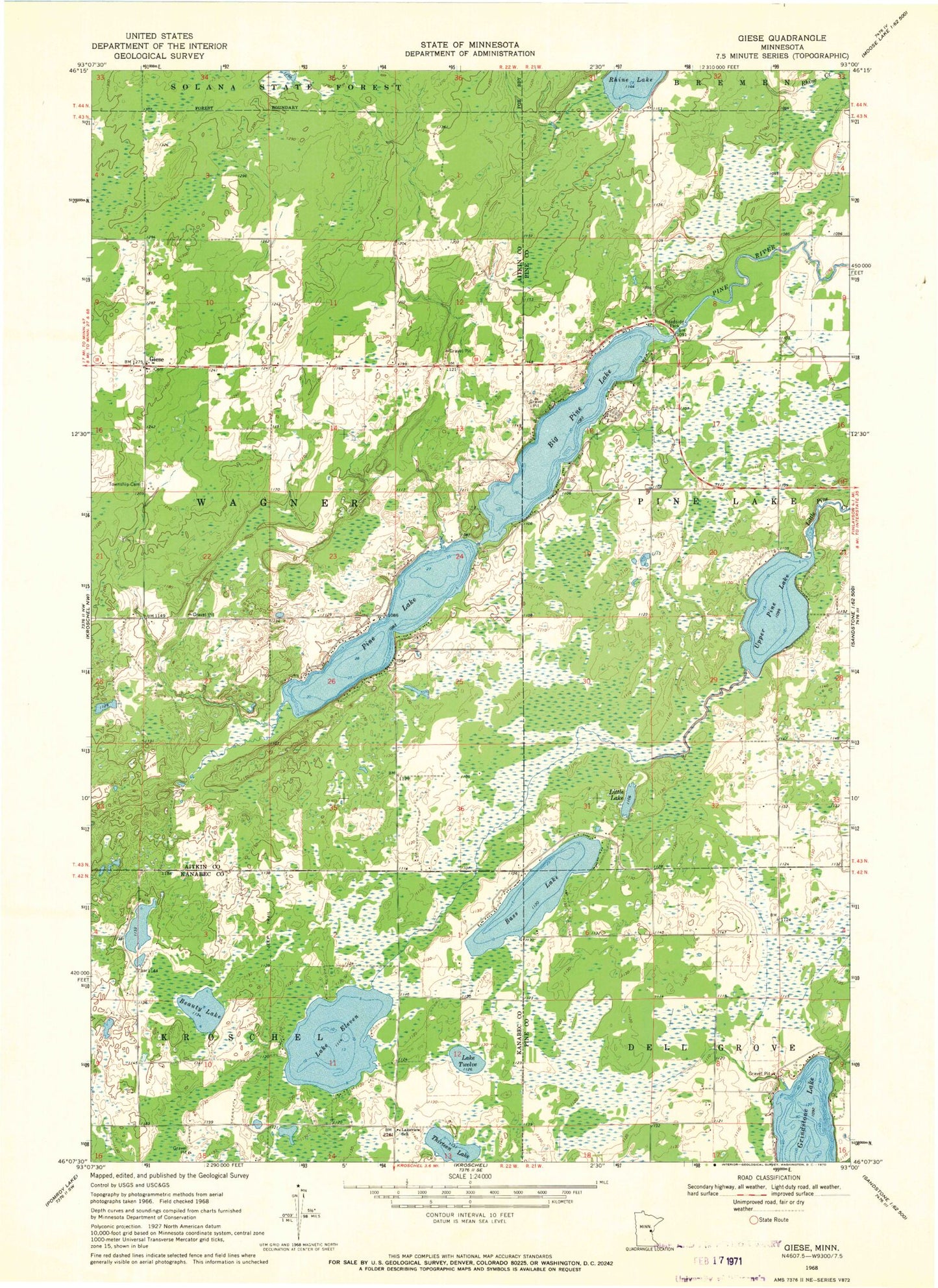 Classic USGS Giese Minnesota 7.5'x7.5' Topo Map Image