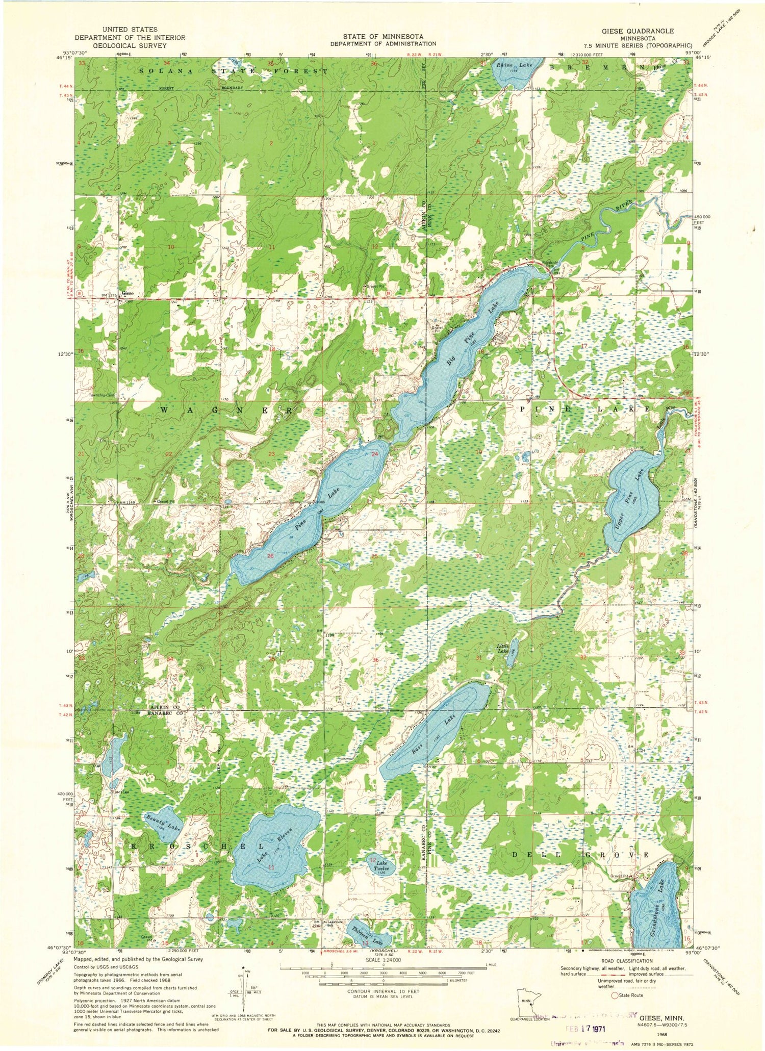 Classic USGS Giese Minnesota 7.5'x7.5' Topo Map Image