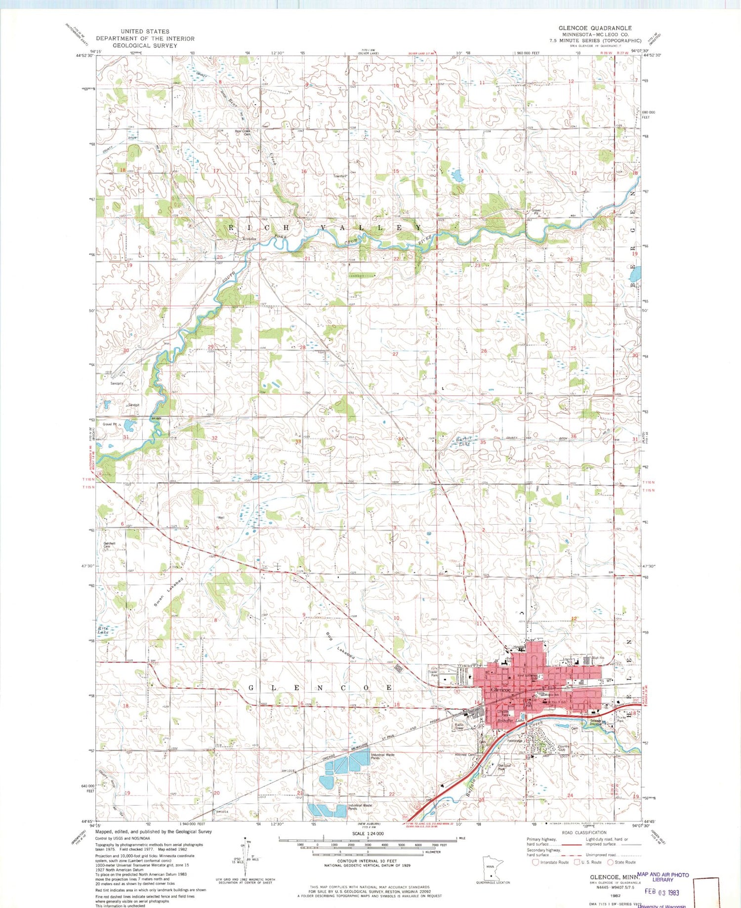 Classic USGS Glencoe Minnesota 7.5'x7.5' Topo Map Image
