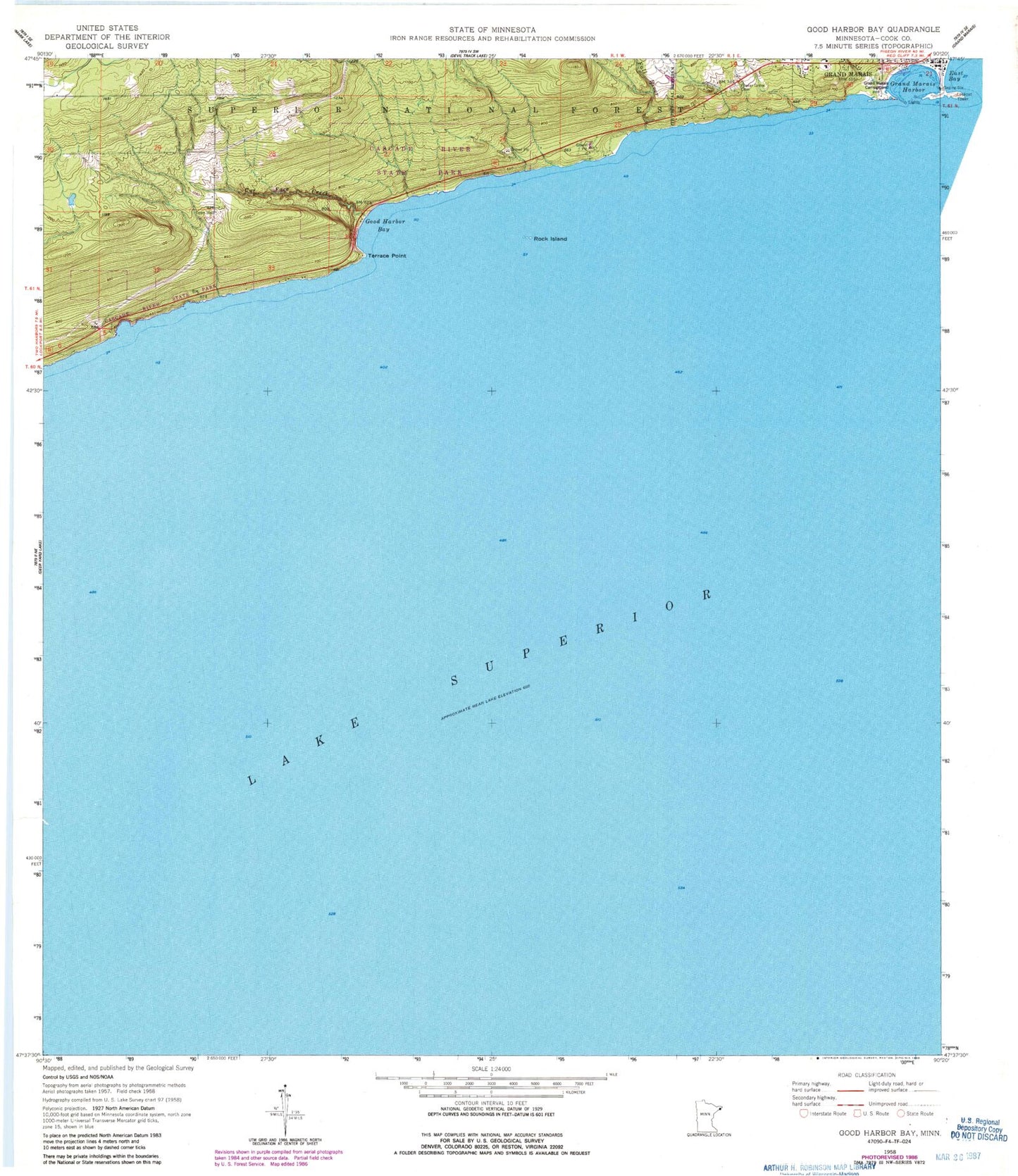 Classic USGS Good Harbor Bay Minnesota 7.5'x7.5' Topo Map Image