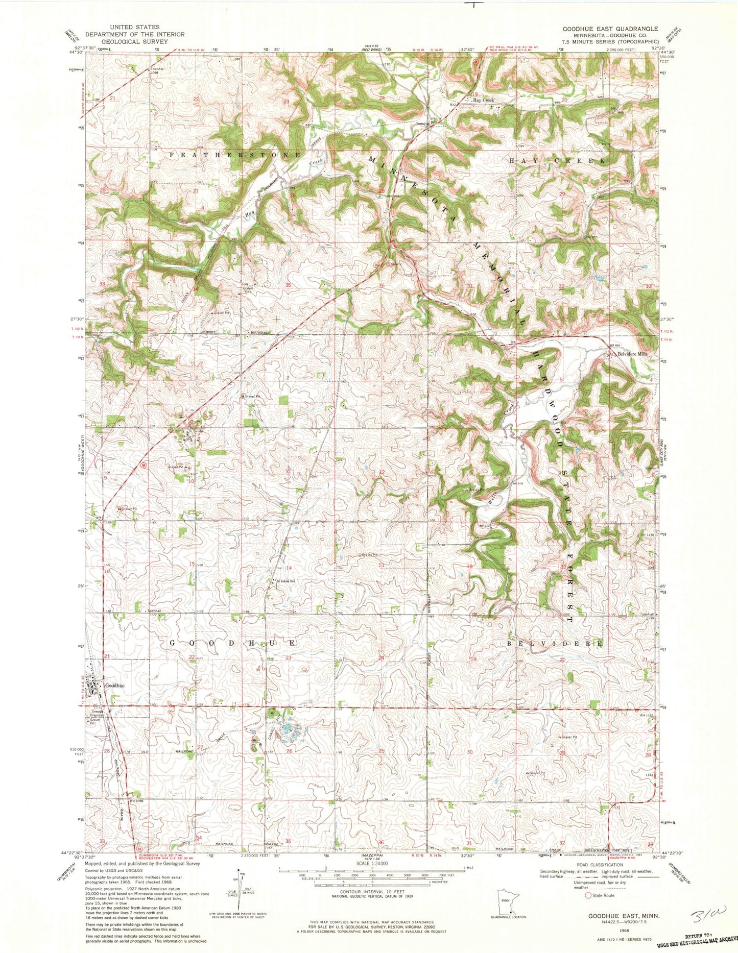 Classic USGS Goodhue East Minnesota 7.5'x7.5' Topo Map Image