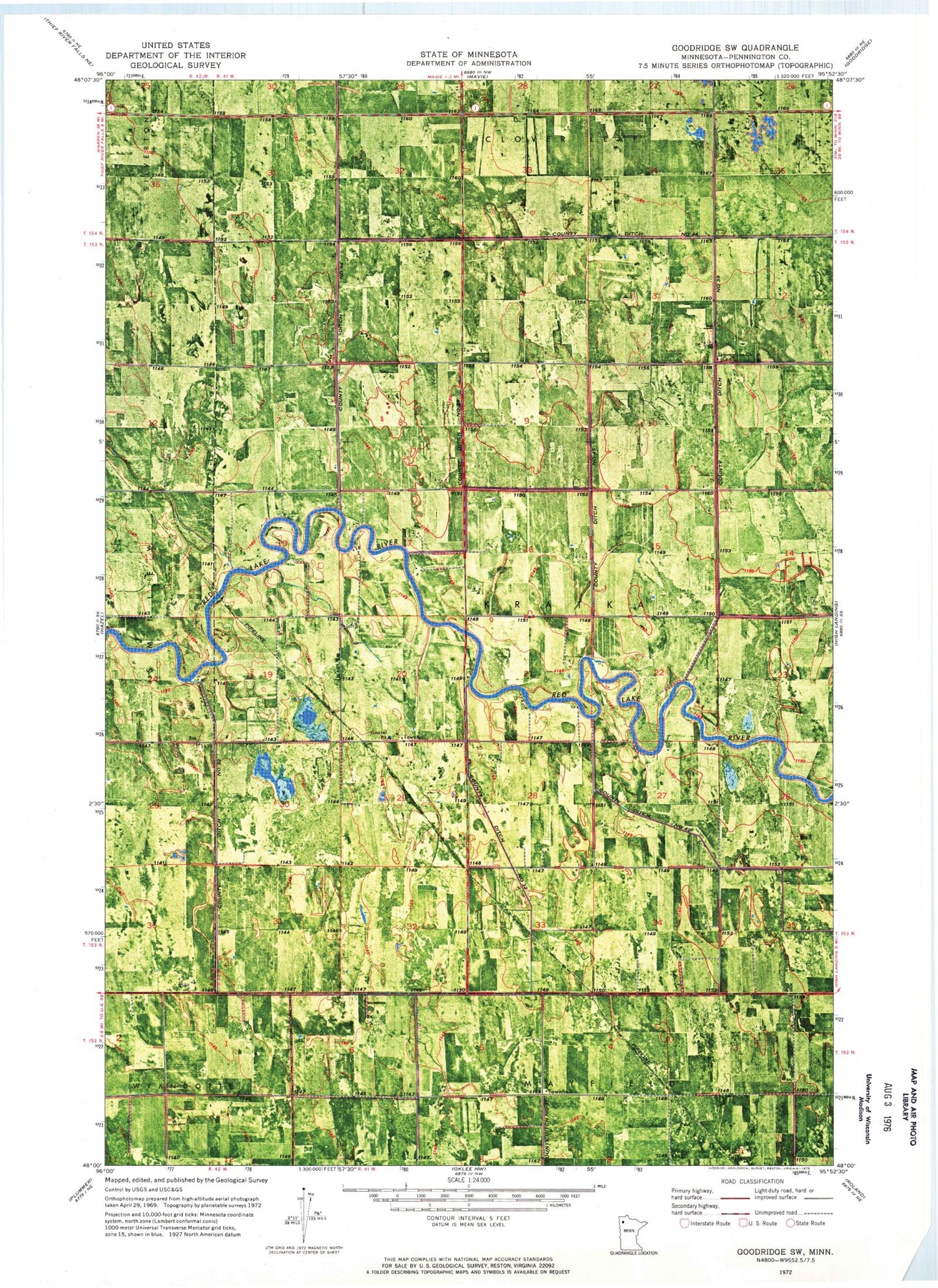 Classic USGS Goodridge SW Minnesota 7.5'x7.5' Topo Map Image