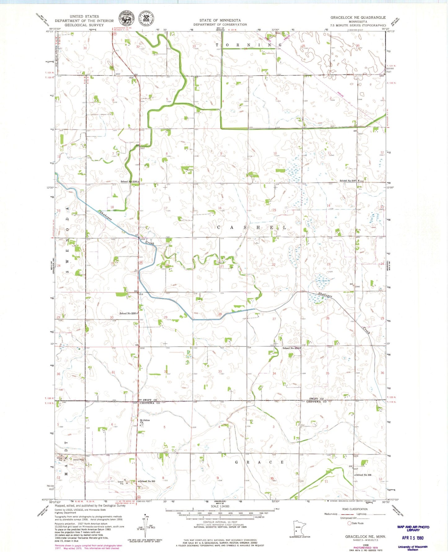 Classic USGS Gracelock NE Minnesota 7.5'x7.5' Topo Map Image