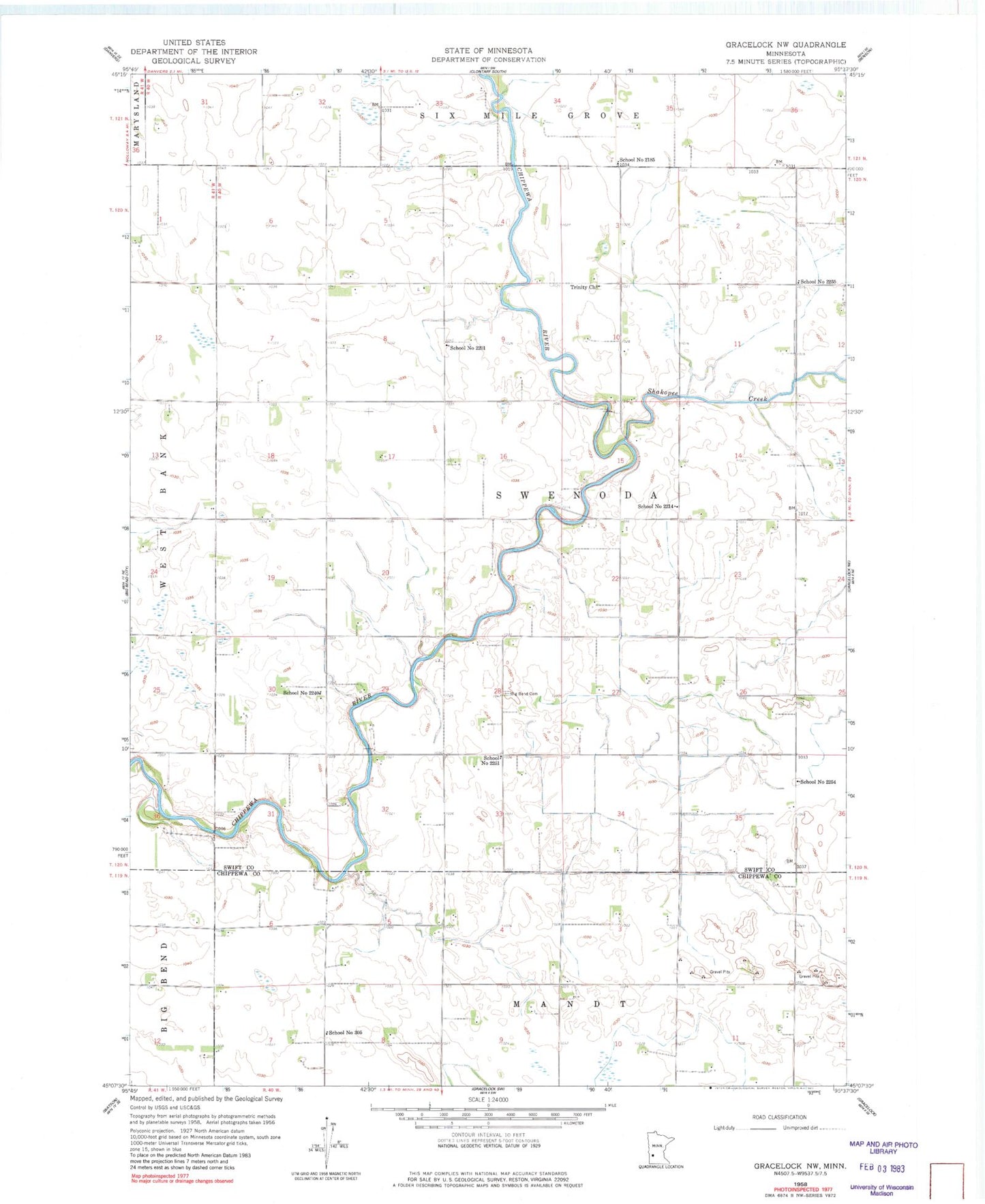 Classic USGS Gracelock NW Minnesota 7.5'x7.5' Topo Map Image