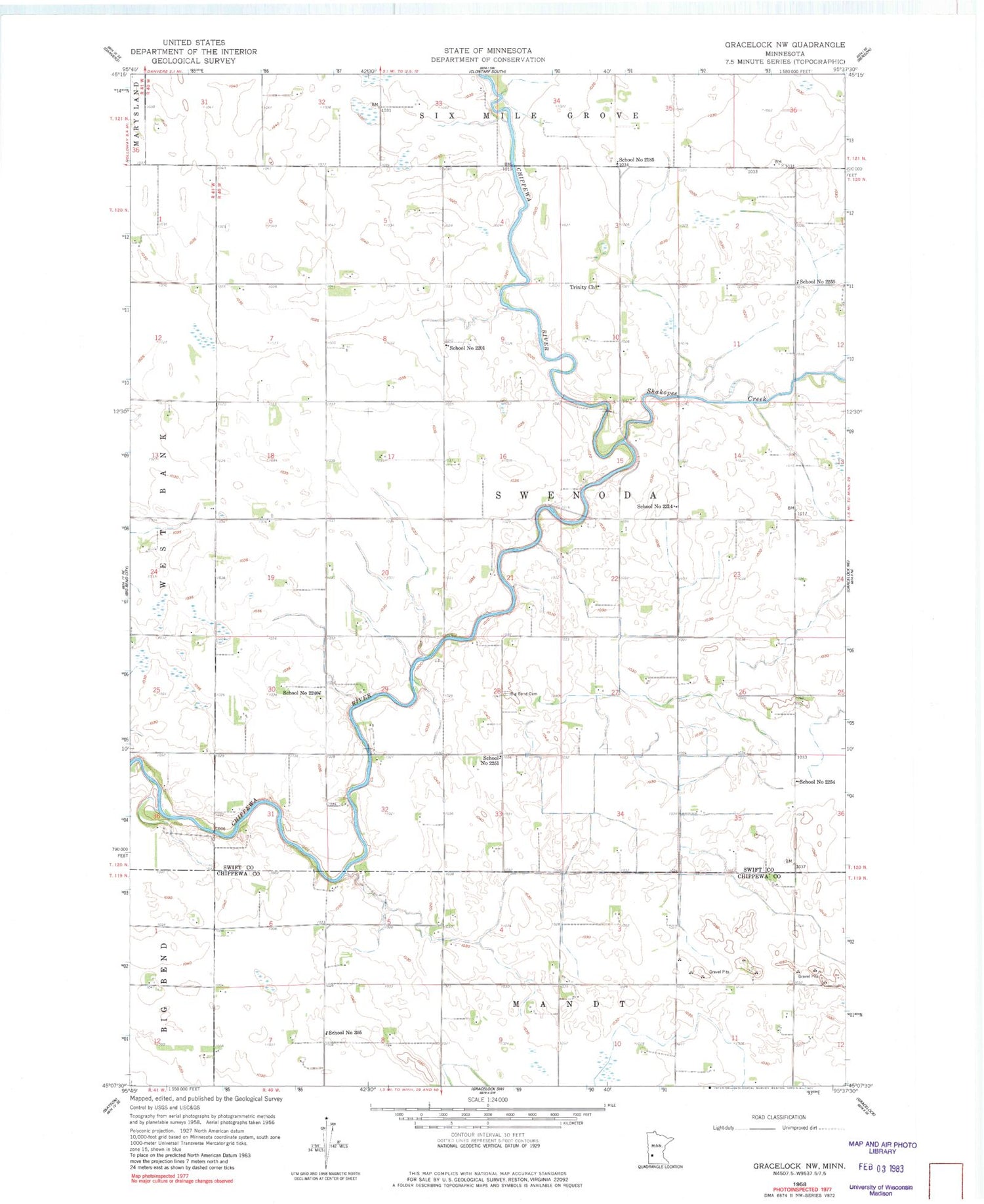 Classic USGS Gracelock NW Minnesota 7.5'x7.5' Topo Map Image