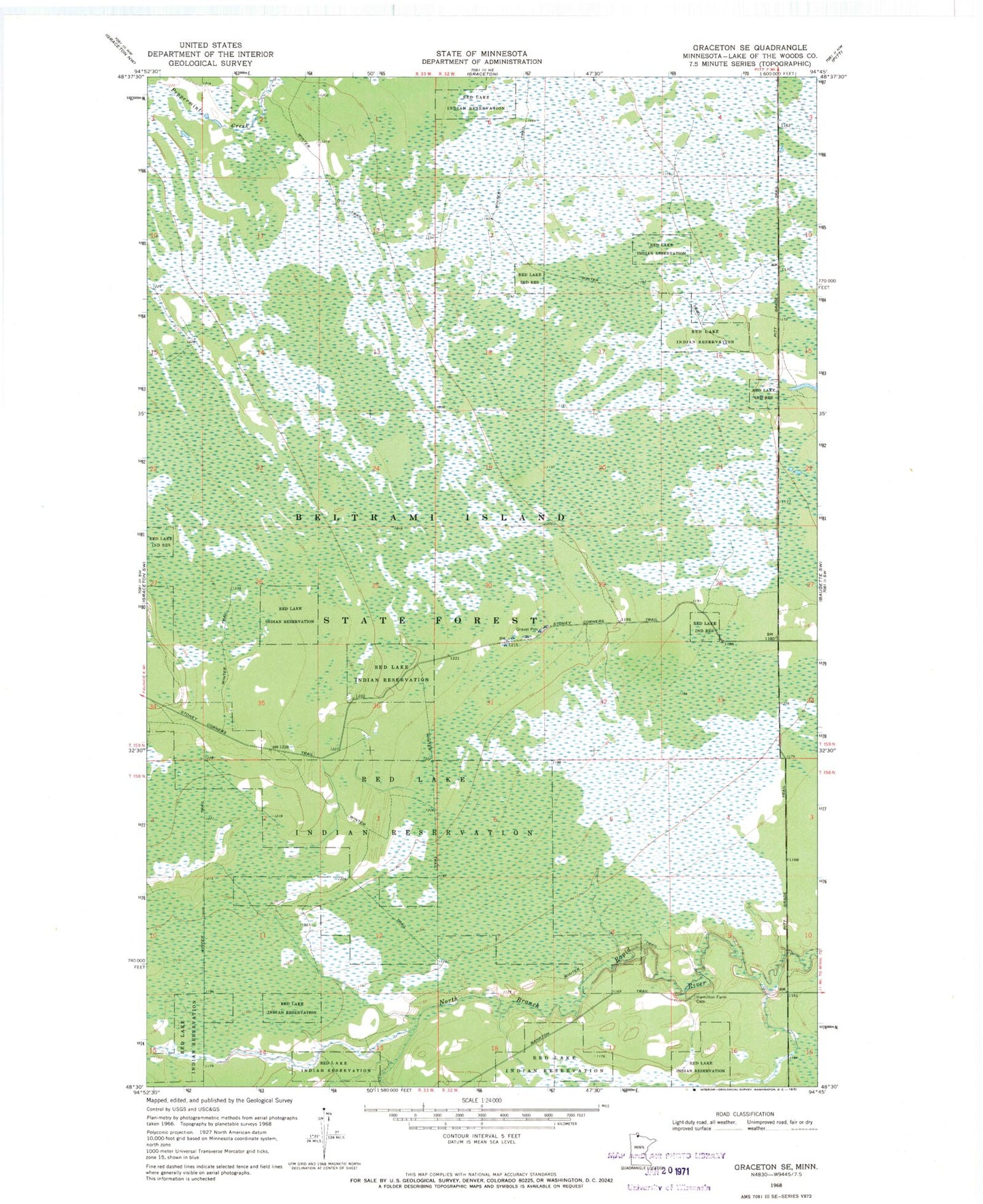 Classic USGS Graceton SE Minnesota 7.5'x7.5' Topo Map Image