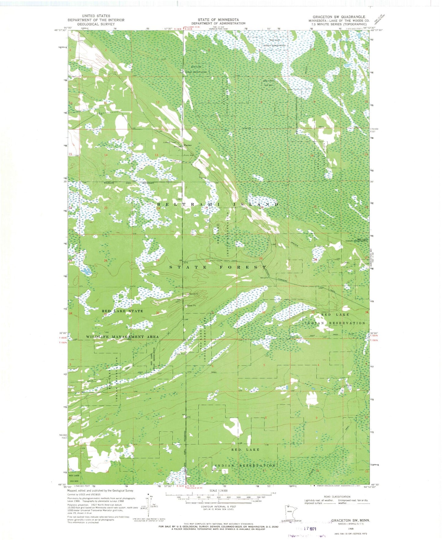 Classic USGS Graceton SW Minnesota 7.5'x7.5' Topo Map Image