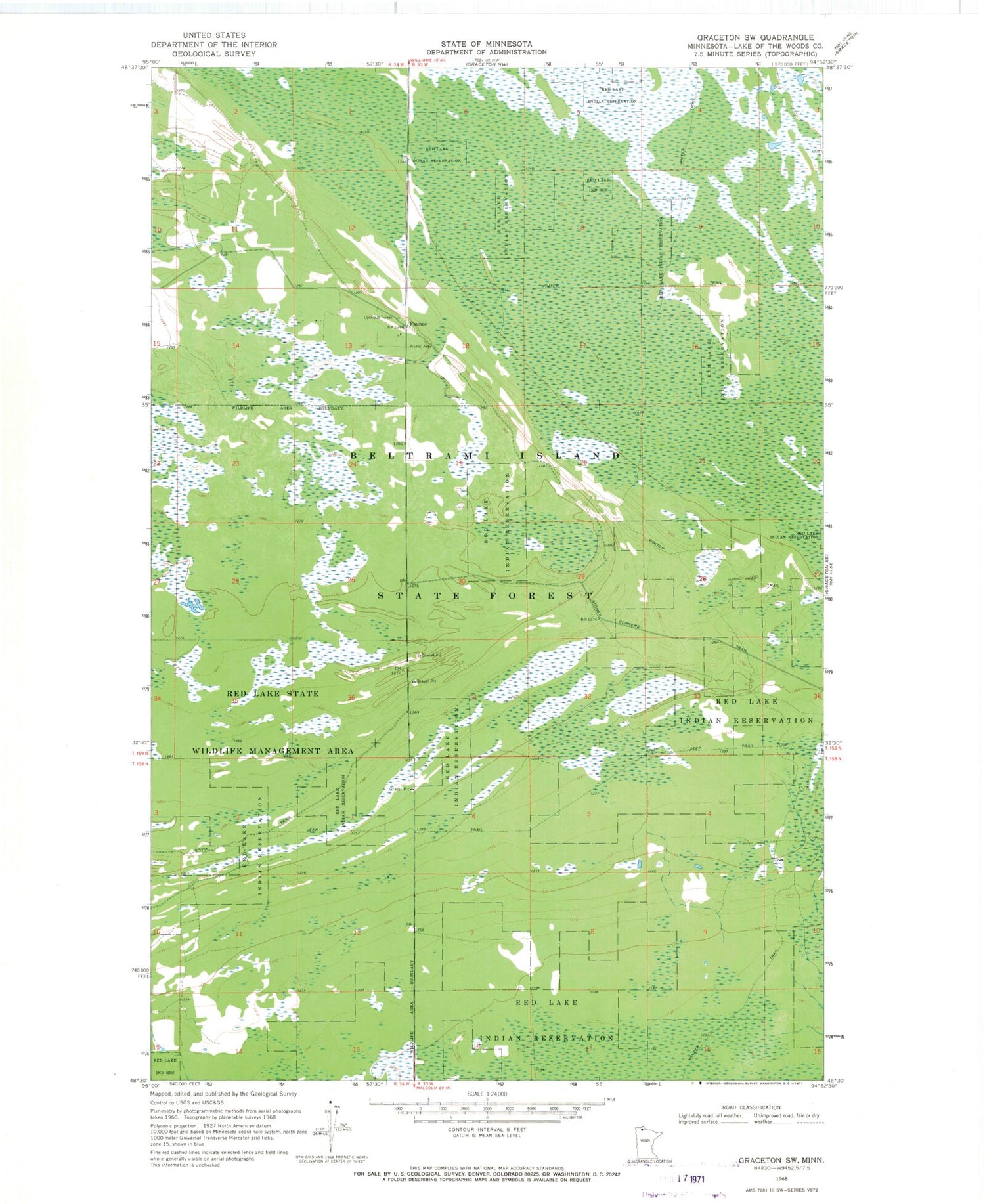 Classic USGS Graceton SW Minnesota 7.5'x7.5' Topo Map Image