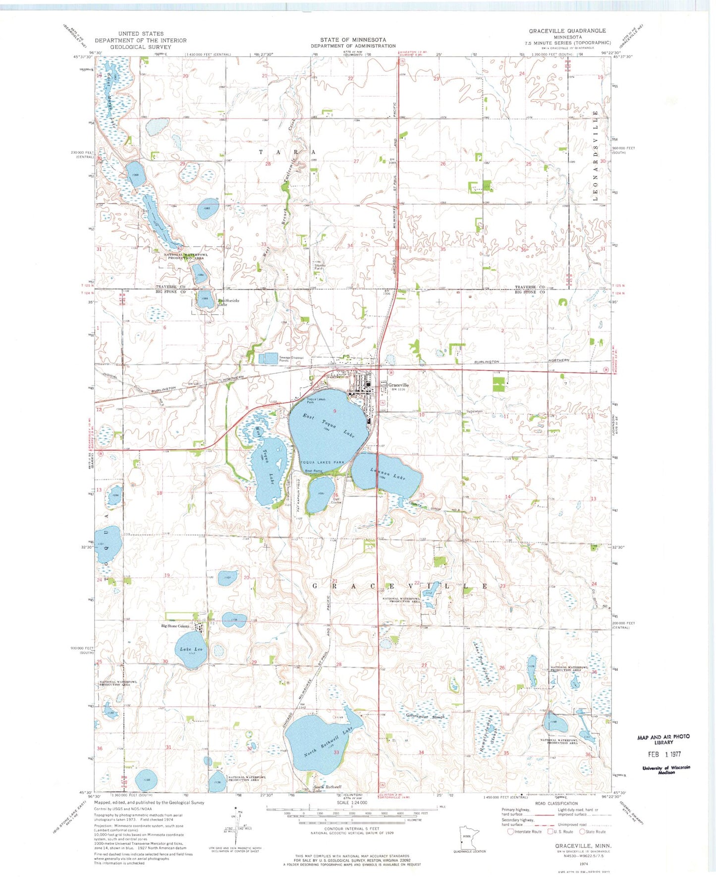 Classic USGS Graceville Minnesota 7.5'x7.5' Topo Map Image