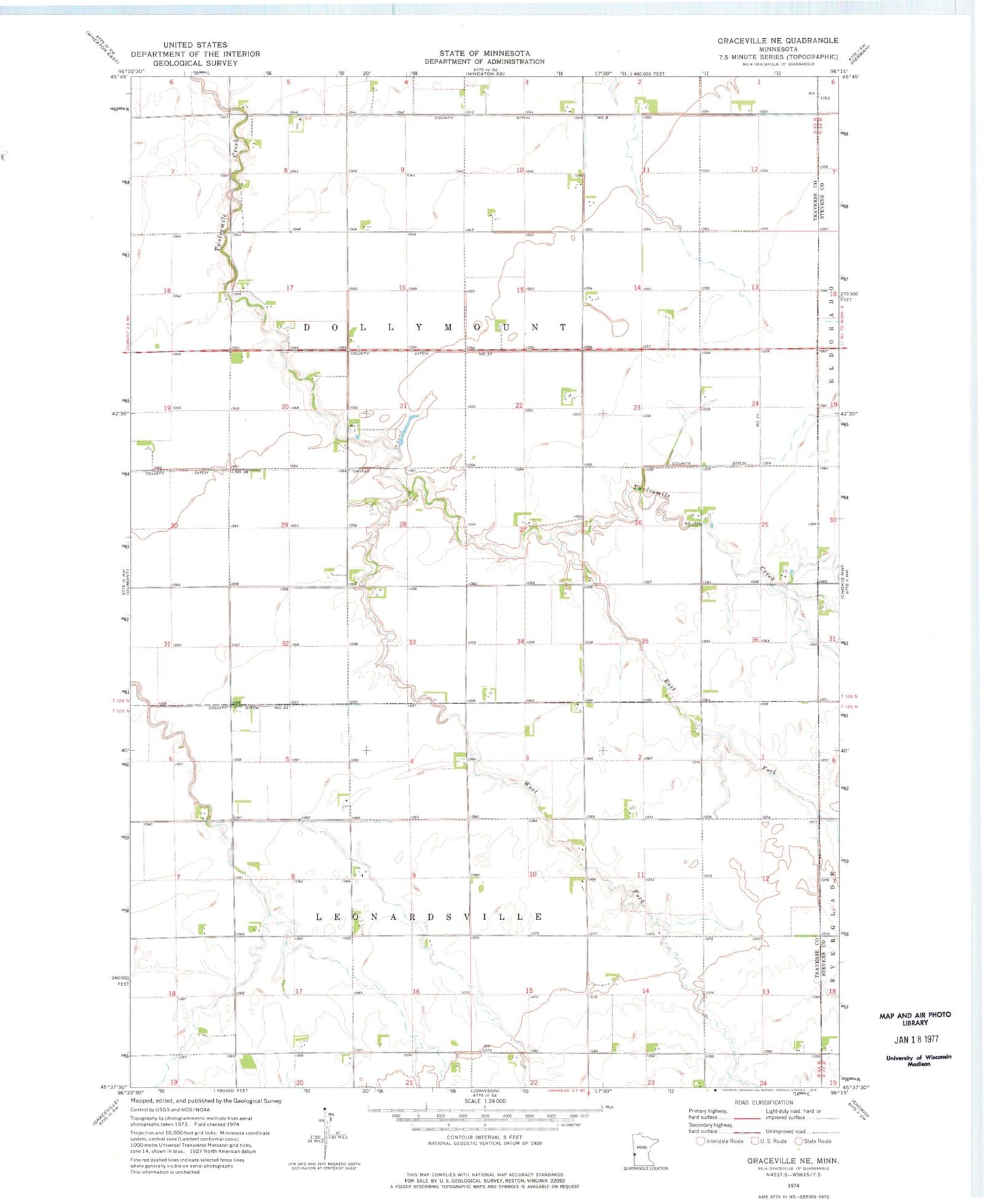 Classic USGS Graceville NE Minnesota 7.5'x7.5' Topo Map Image