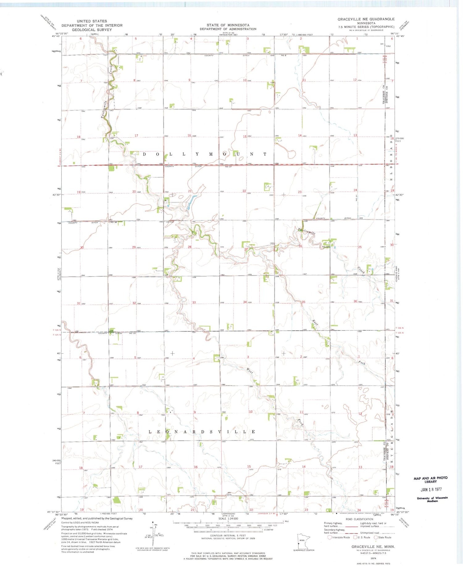 Classic USGS Graceville NE Minnesota 7.5'x7.5' Topo Map Image