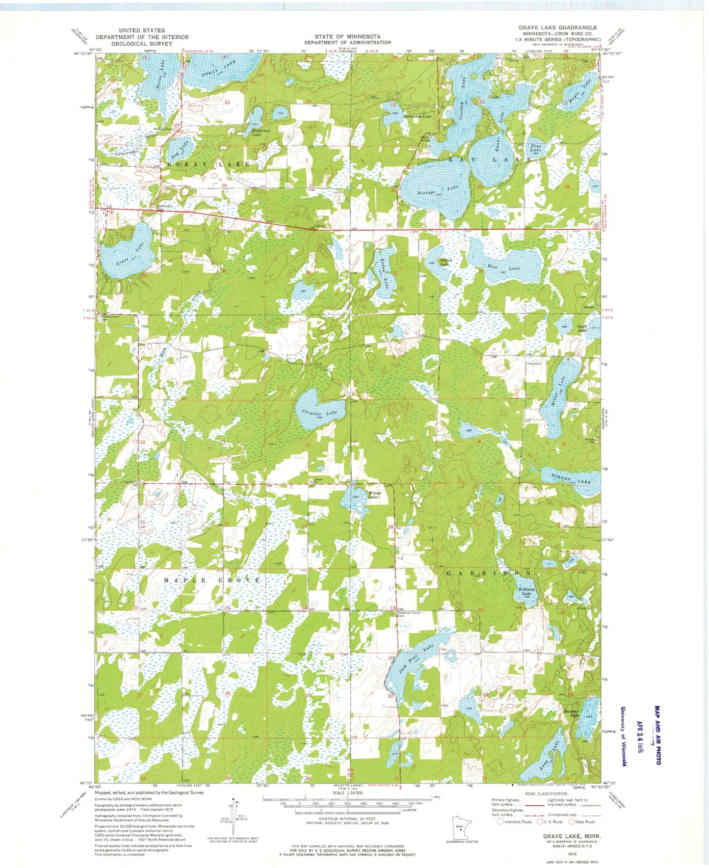Classic USGS Grave Lake Minnesota 7.5'x7.5' Topo Map Image
