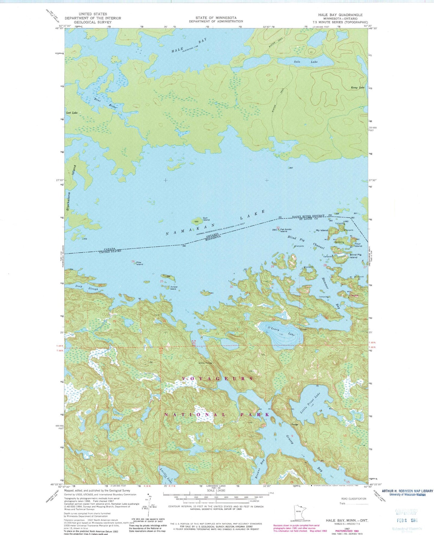 Classic USGS Blind Pig Island Minnesota 7.5'x7.5' Topo Map Image