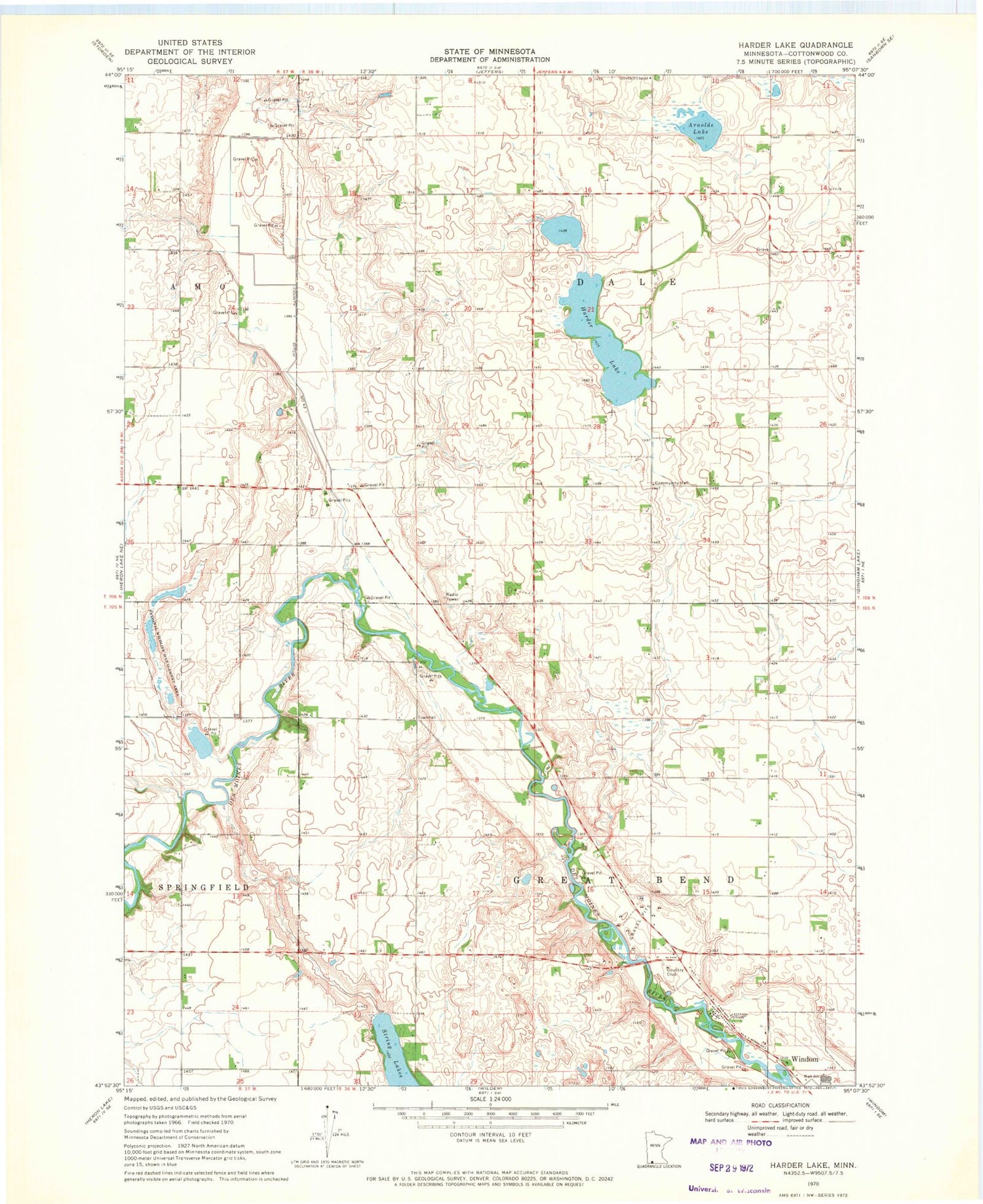 Classic USGS Harder Lake Minnesota 7.5'x7.5' Topo Map Image