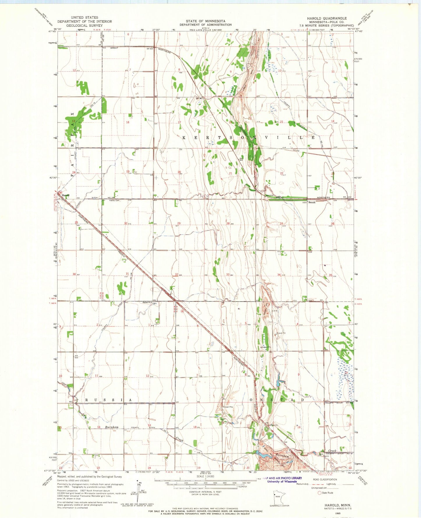 Classic USGS Harold Minnesota 7.5'x7.5' Topo Map Image