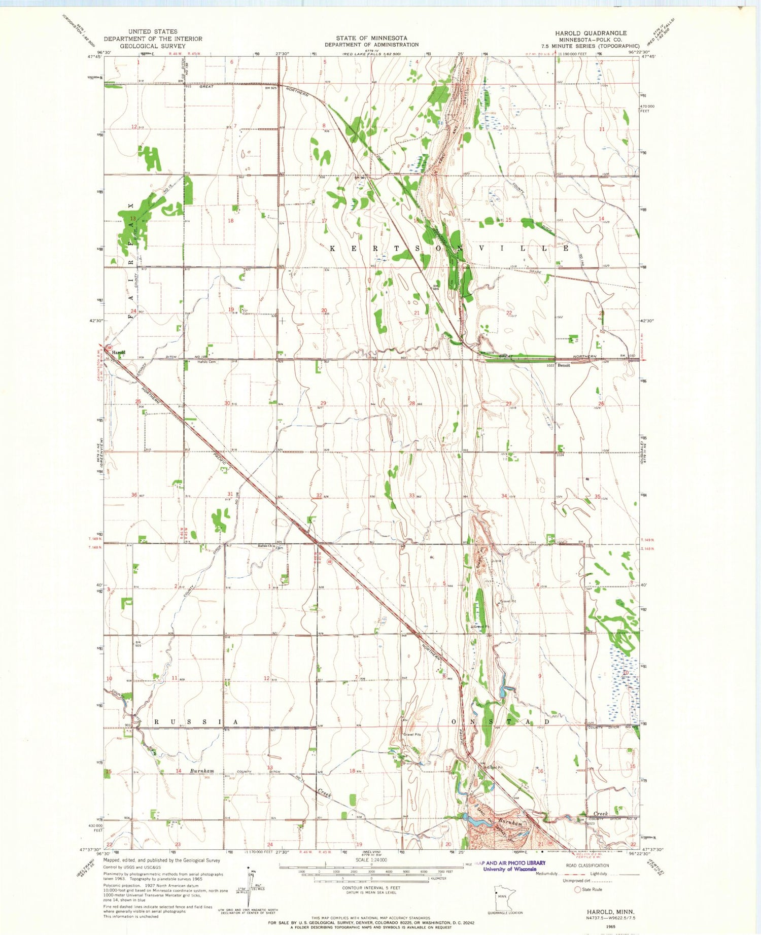 Classic USGS Harold Minnesota 7.5'x7.5' Topo Map Image
