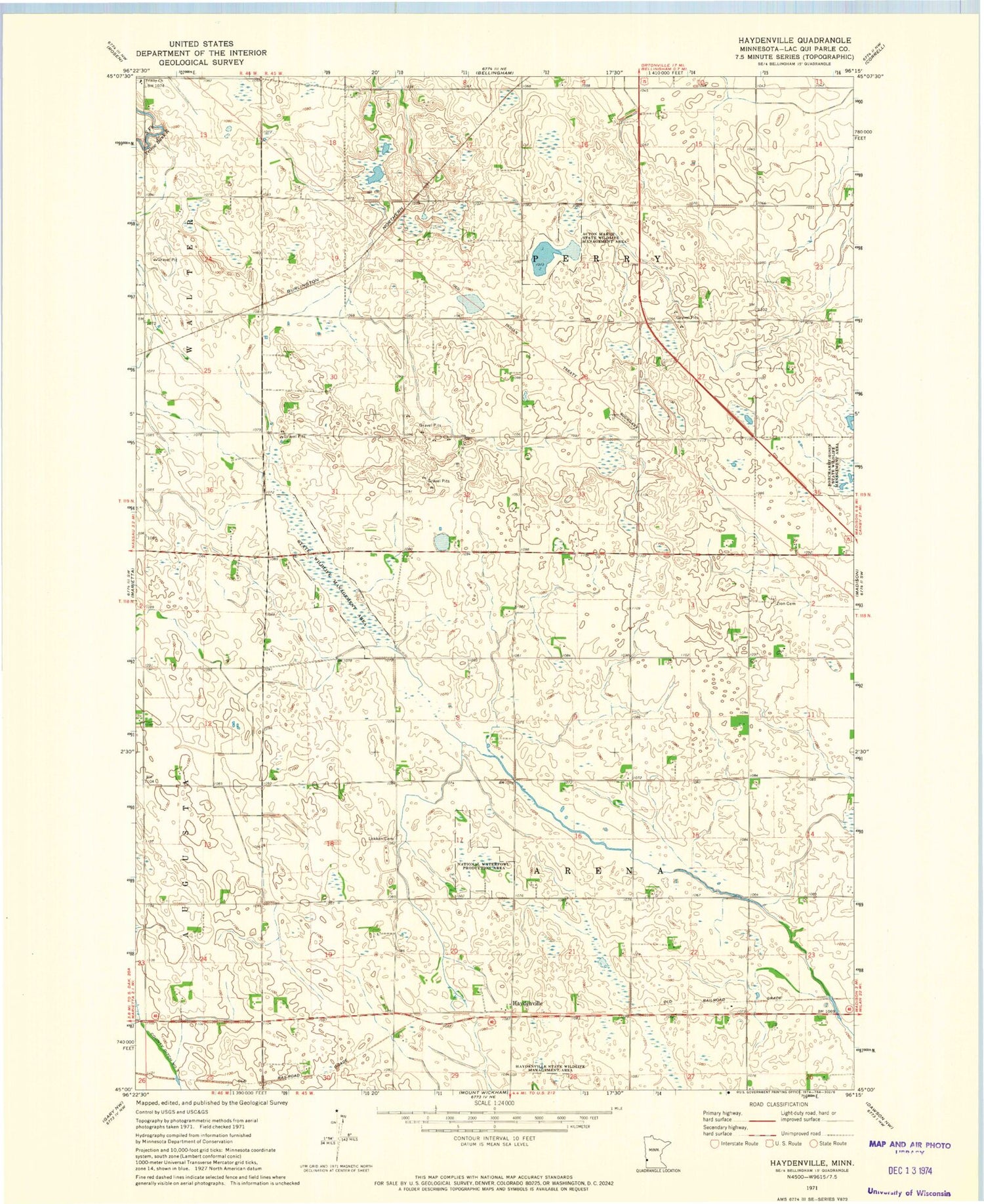 Classic USGS Haydenville Minnesota 7.5'x7.5' Topo Map Image