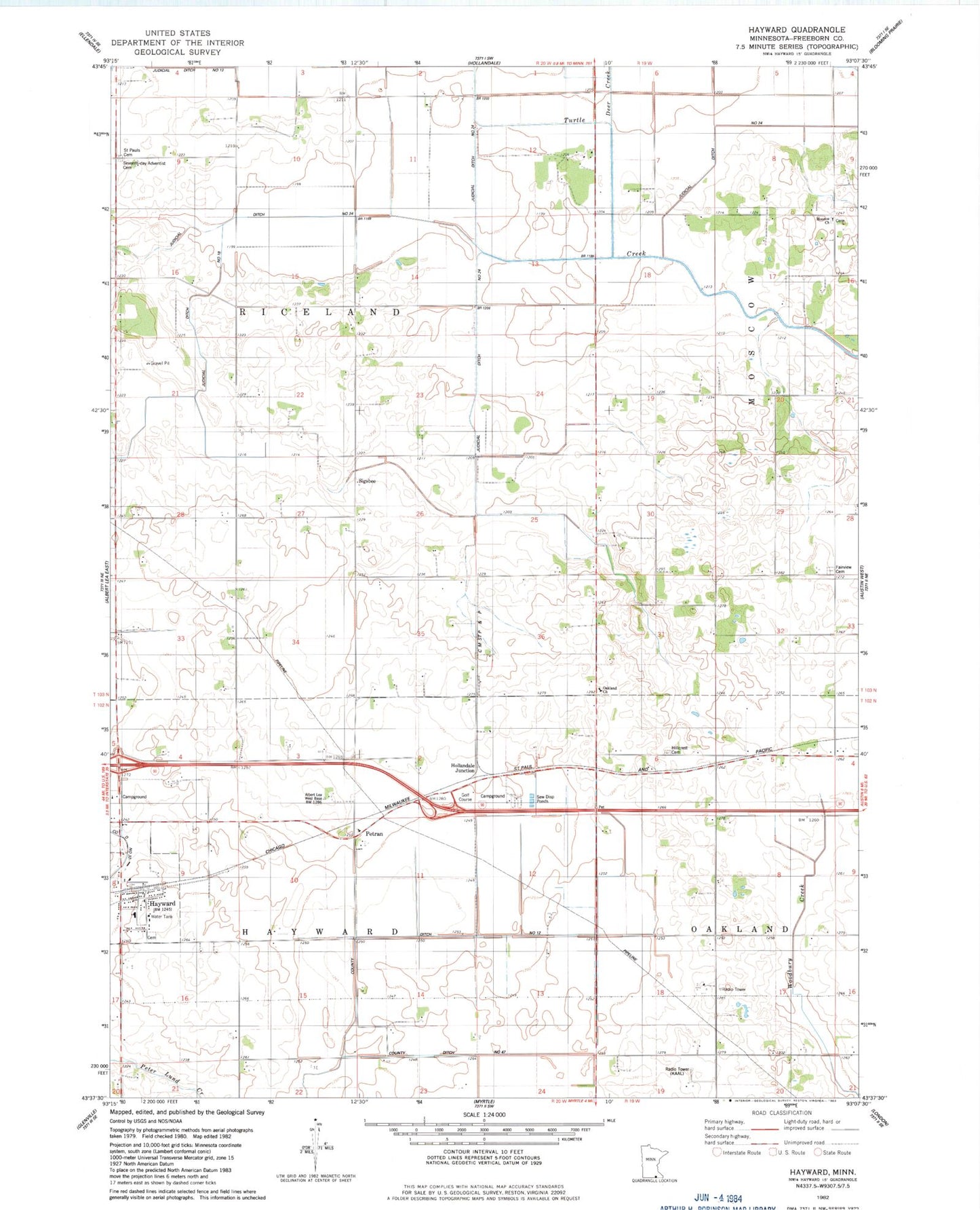 Classic USGS Hayward Minnesota 7.5'x7.5' Topo Map Image
