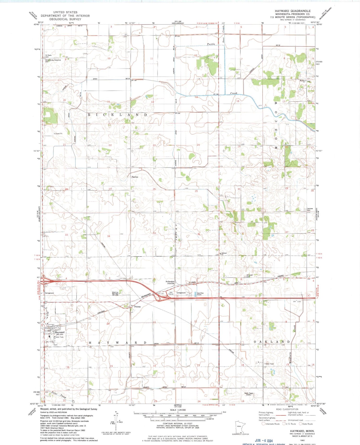 Classic USGS Hayward Minnesota 7.5'x7.5' Topo Map Image