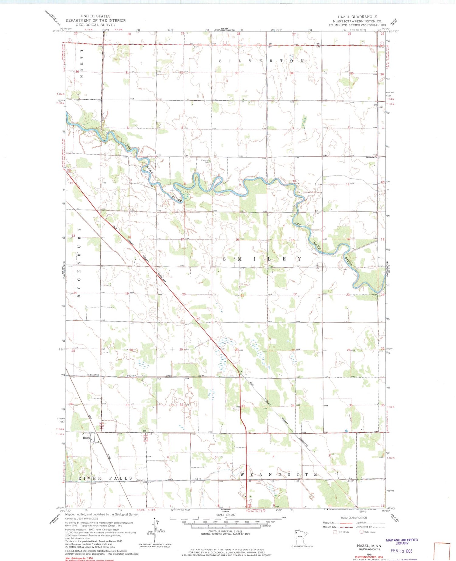 Classic USGS Hazel Minnesota 7.5'x7.5' Topo Map Image