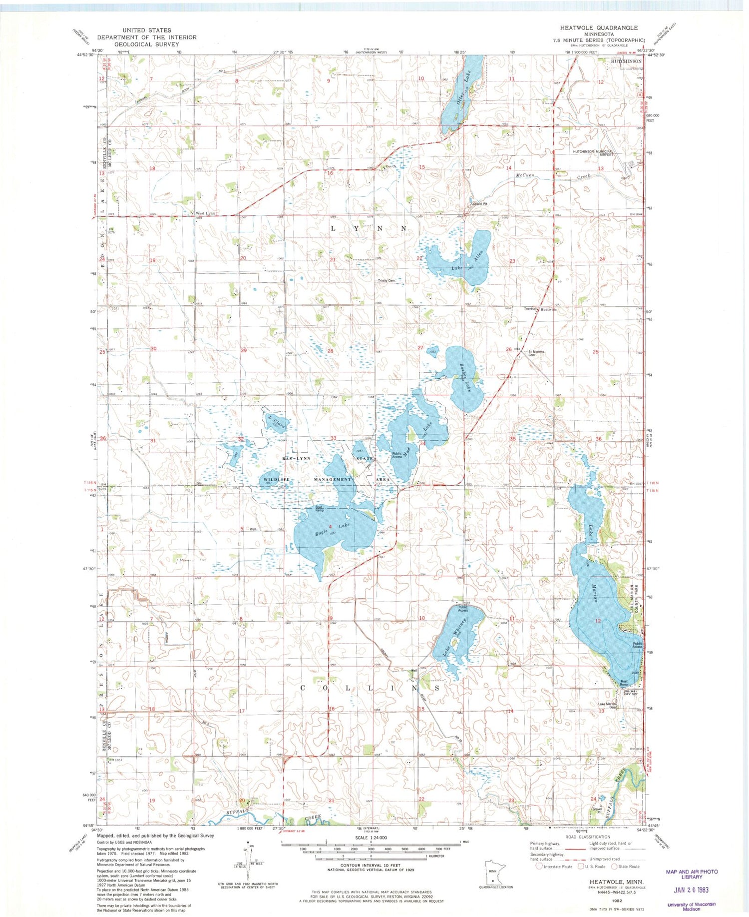 Classic USGS Heatwole Minnesota 7.5'x7.5' Topo Map Image