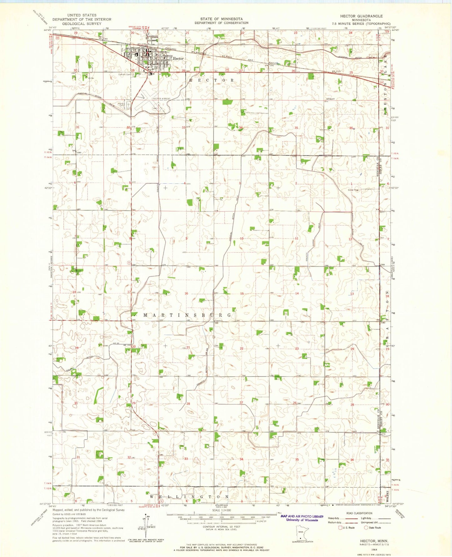 Classic USGS Hector Minnesota 7.5'x7.5' Topo Map Image