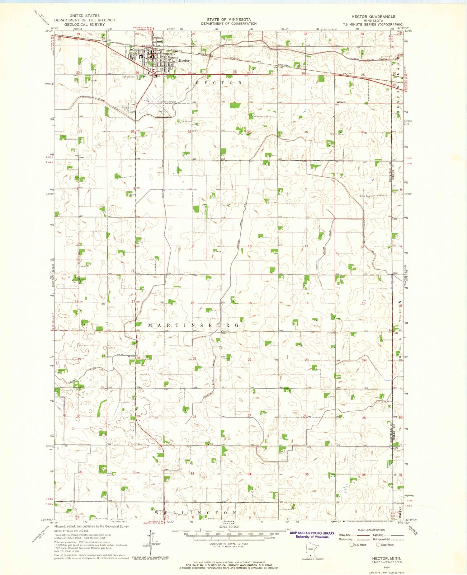 Classic USGS Hector Minnesota 7.5'x7.5' Topo Map Image