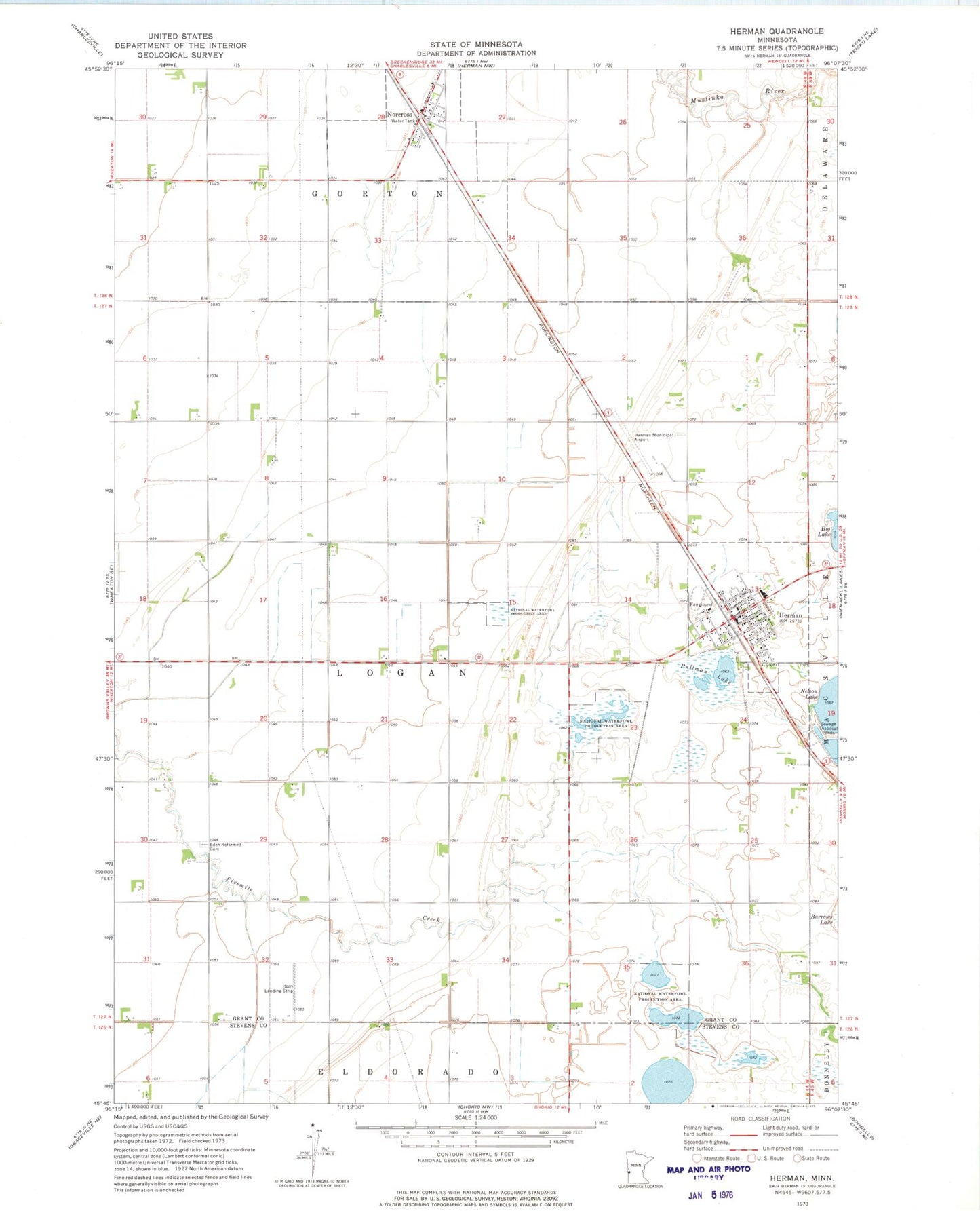 Classic USGS Herman Minnesota 7.5'x7.5' Topo Map Image
