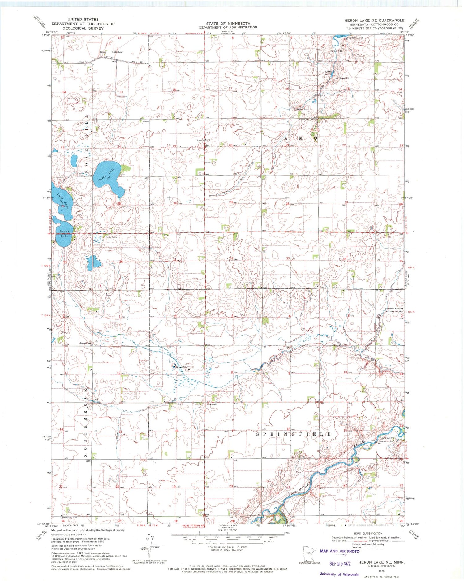 Classic USGS Heron Lake NE Minnesota 7.5'x7.5' Topo Map Image