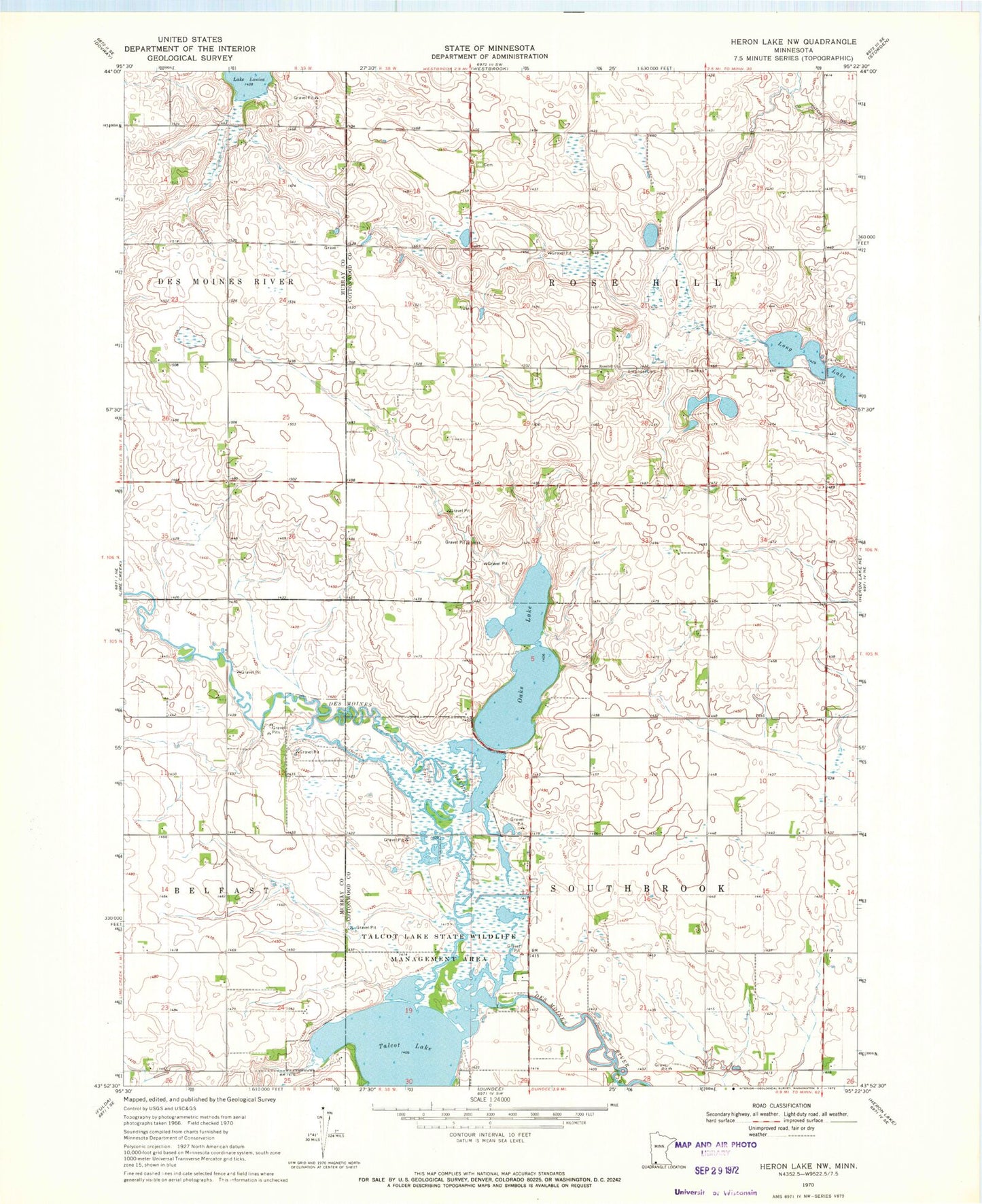 Classic USGS Heron Lake NW Minnesota 7.5'x7.5' Topo Map Image