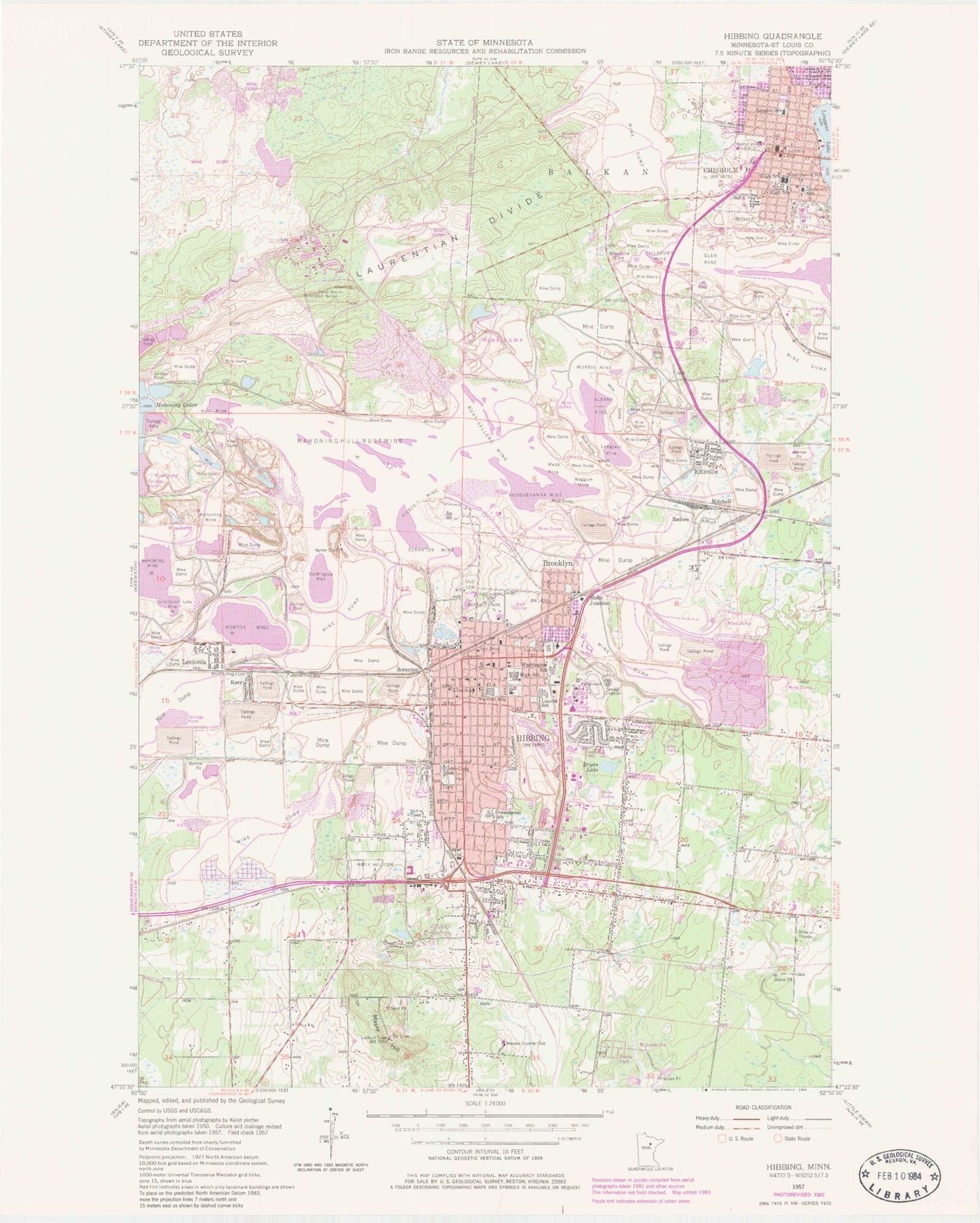 Classic USGS Hibbing Minnesota 7.5'x7.5' Topo Map Image